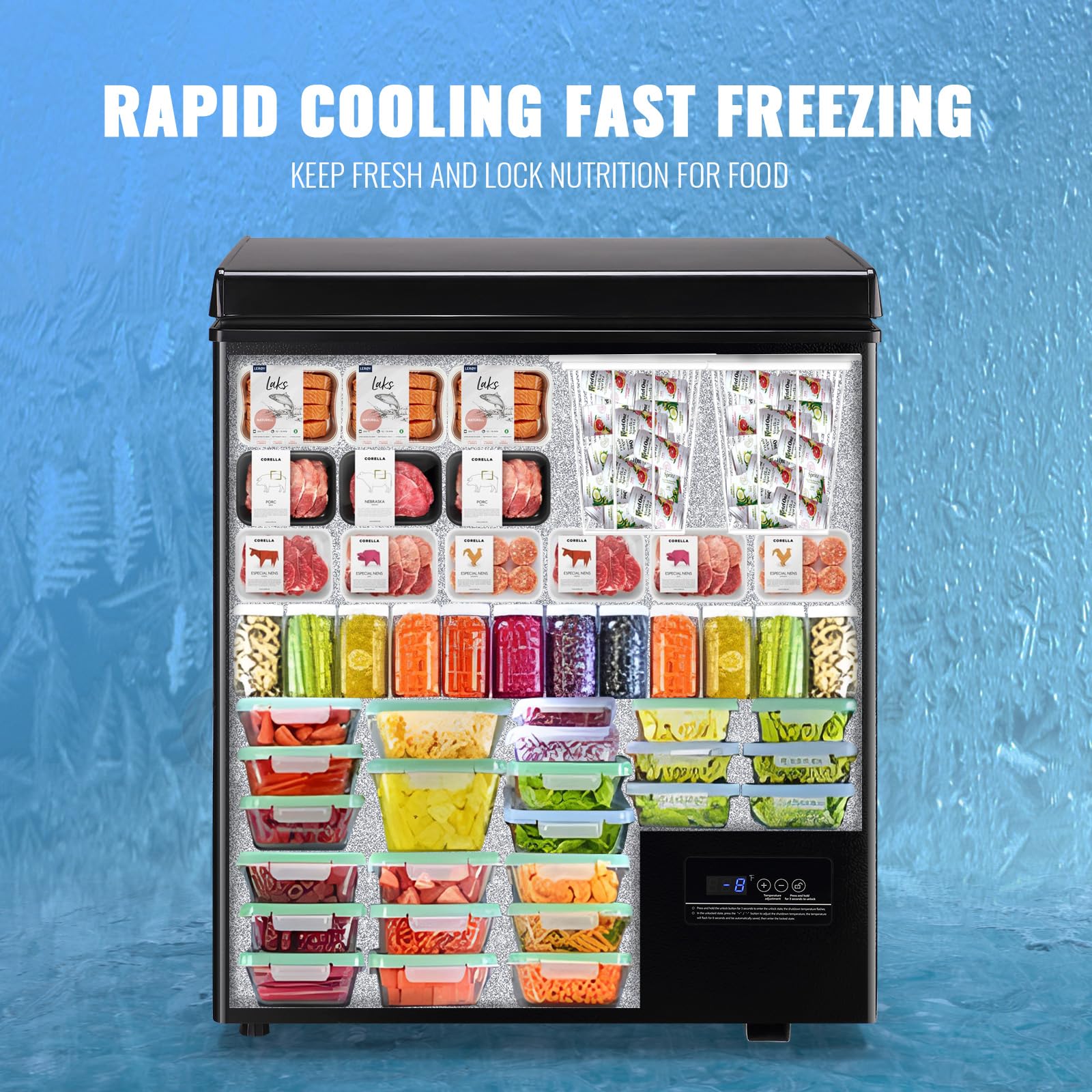 Chest Small Freezer With Electronic Control 41℉ To -15 ℉ Freestanding Deep Mini Freezers With 2 Removable Stainless Steel Basket Top Open Door Black on Fridge.com - View 5