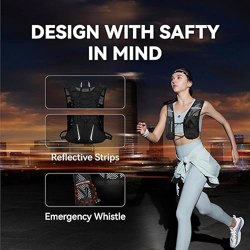 Miniatura 5 de XBT Mochila de hidratación con bolsa de agua de 2 litros, chaleco ligero para correr para hombres y mujeres, ajustable, transpirable, mochila de