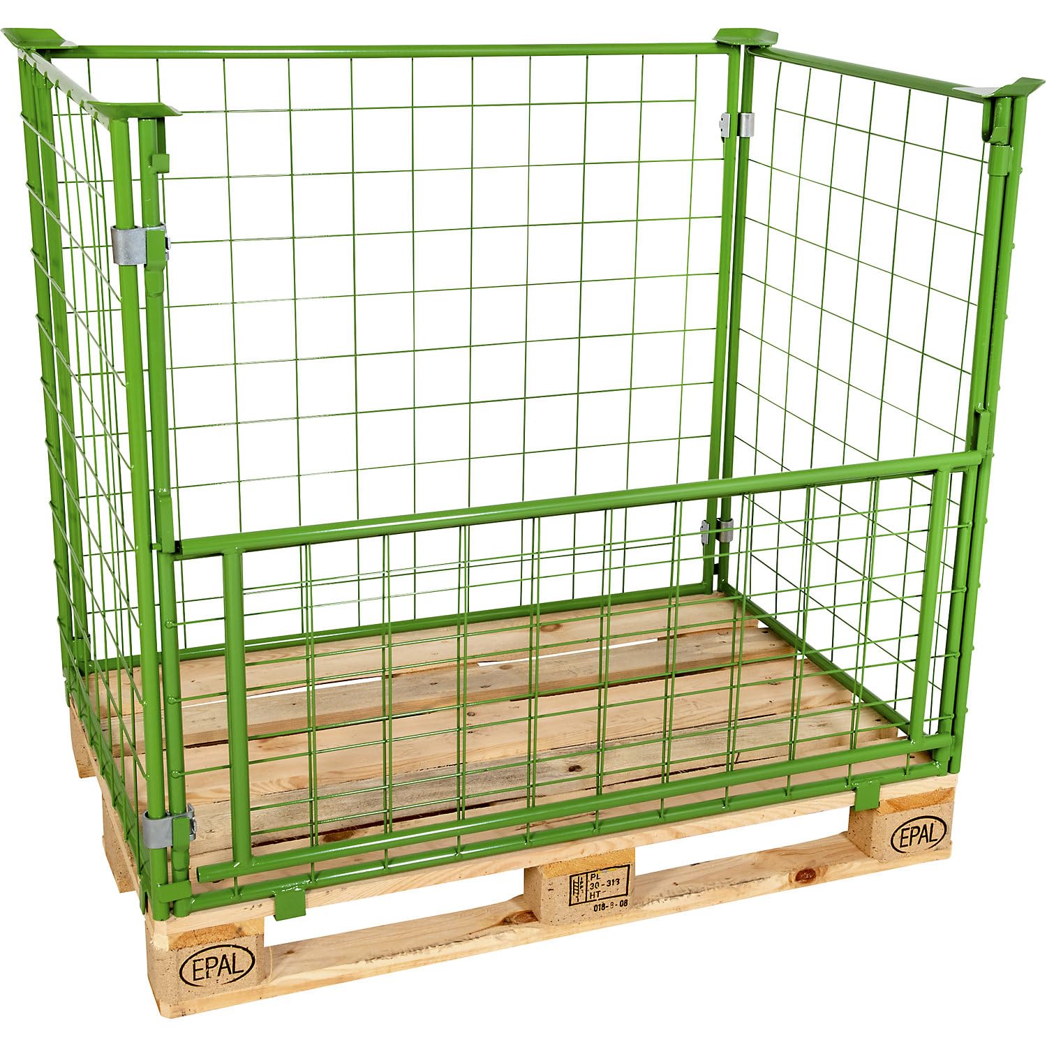 EUROKRAFT | Gitter-AufsatzRahmen | Längswand halb klappbar | zum Aufsetzen | für Paletten 1200 x 800 | H 1000 mm | Grün