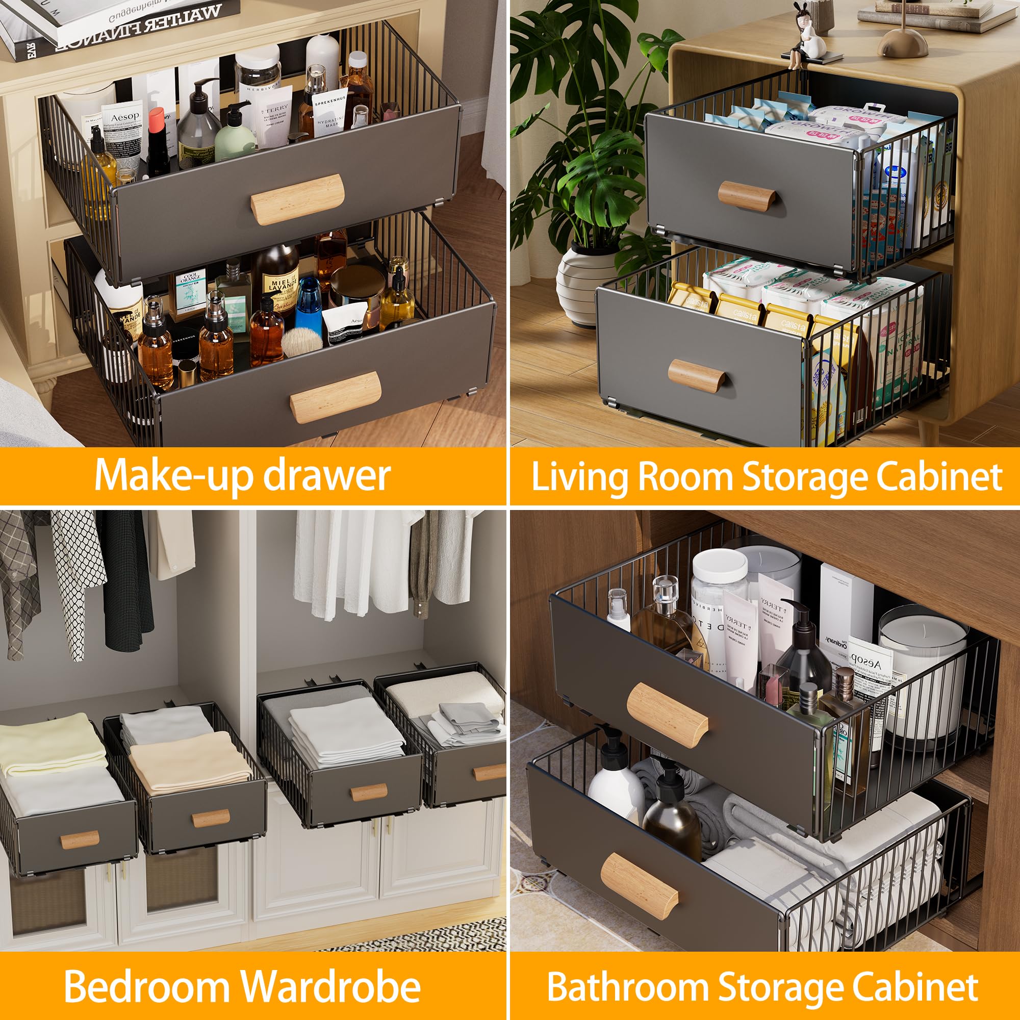 2 Pacchi Cassett Estraibili per Cucina, Organizer Per Mobili da Cucina, Cassetto Estraibile Senza Foratura Chiodatura
