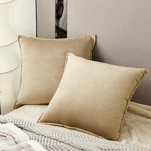 HYSEAS Juego de 2 fundas de almohada cuadradas de terciopelo de 20 pulgadas, elegantes fundas de cojín decorativas en color gris topo, ideales para