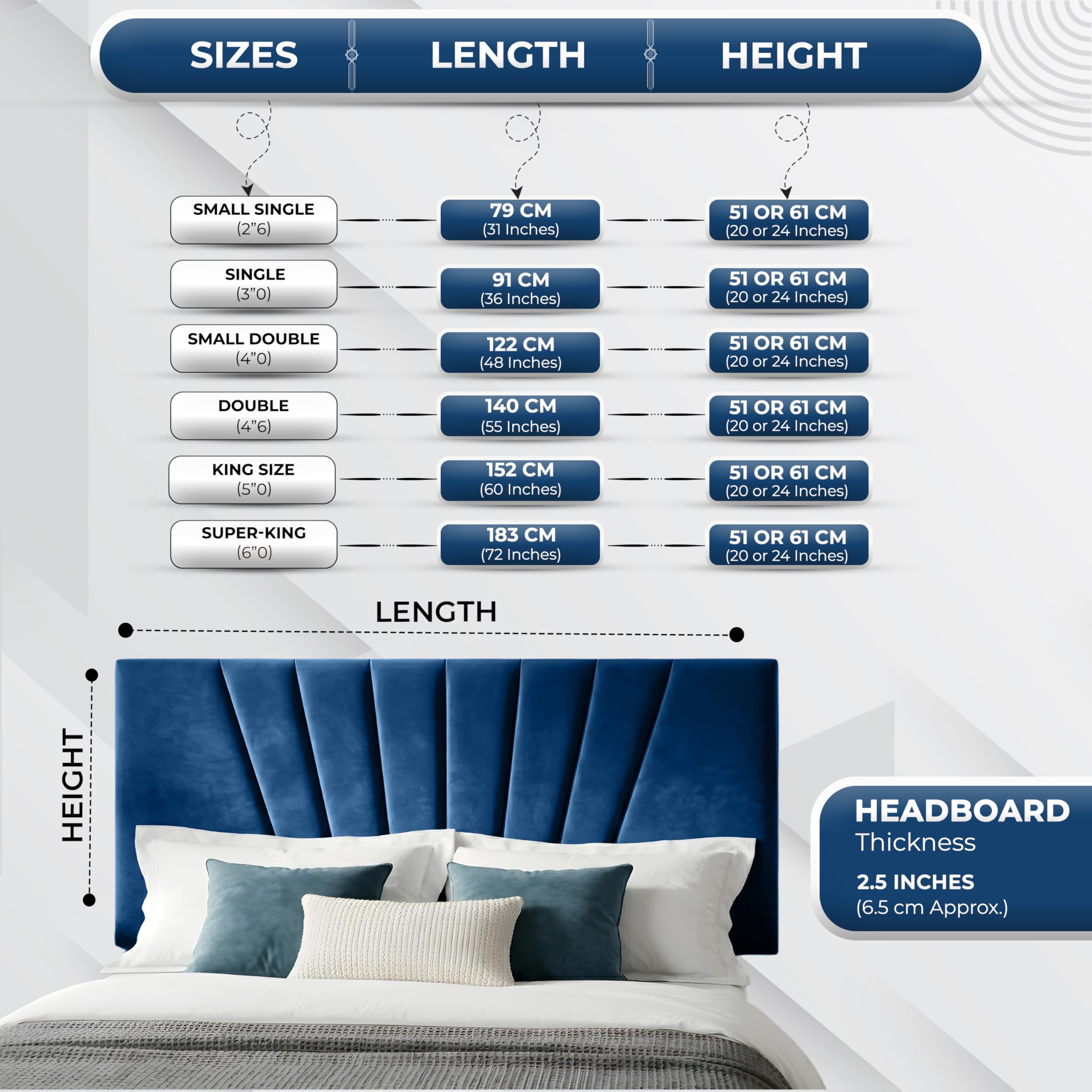 BEDELUNA Headboards for Bed, 24” Sunrise Plush Fabric Headboard, Elegant Divan Bed Thick Padding Bed Headboards - Image 5