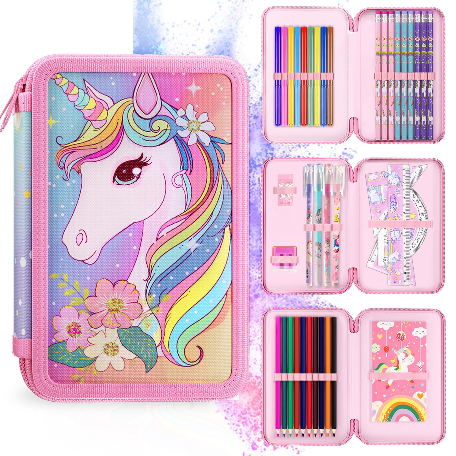 TCJJ 10Pcs Astuccio Unicorno Set,3D Eva Impermeabile Astuccio Per Ragazza,Cancelleria Kawaii Set Per Bambini,Materiale Scolastico Per Ragazze, Regali Per Il Ritorno A Scuola, Regali Di Natale