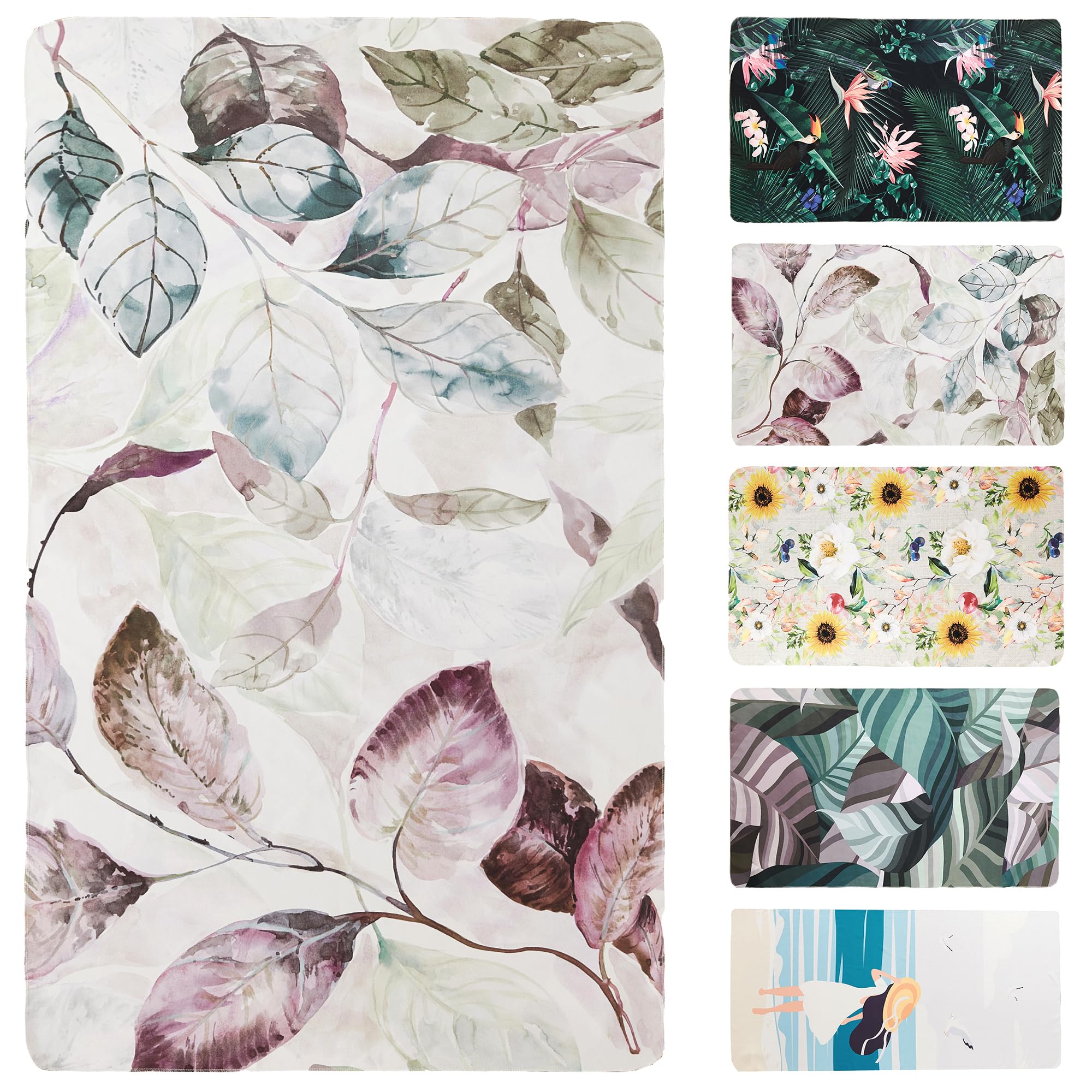 HYSEAS Lightweight Ultra-Thin Beach Towel Blanket, Oversized for Adult 78"X35" - Sand Free, Quick Dry, Perfect for Swimming, Beach, Yoga, Travel, Camping, Essential Beach Accessory & Vacation, Leaves