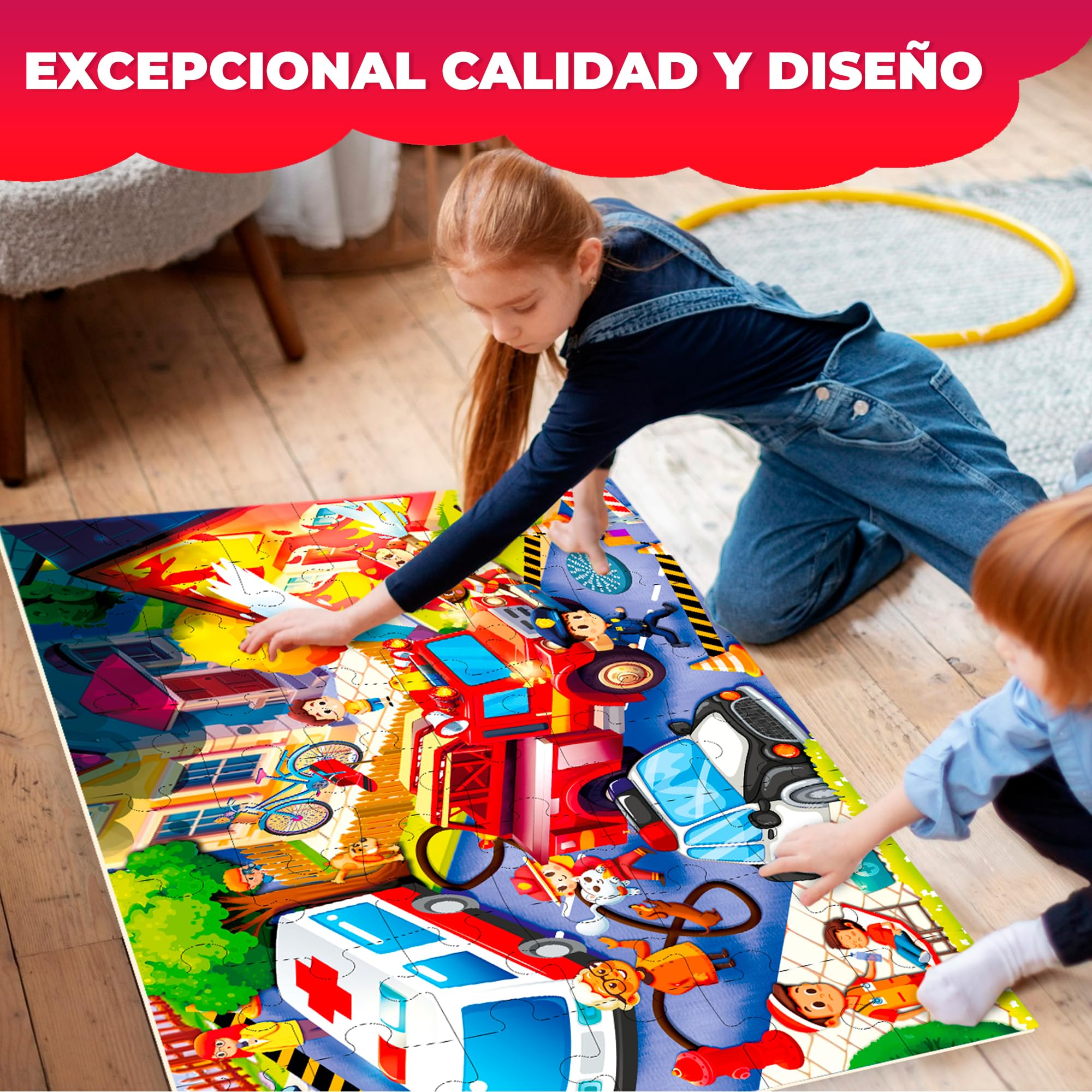 QUOKKA Puzzle Gigante Niños 3 4 5 Años - 60x90 cm 48 Piezas Puzzle XXL de Suelo Infantiles 5 6 Años - Grande Juguete Camión de Bomberos - Regalo Educativo para Niños y Niñas de 2 a 6