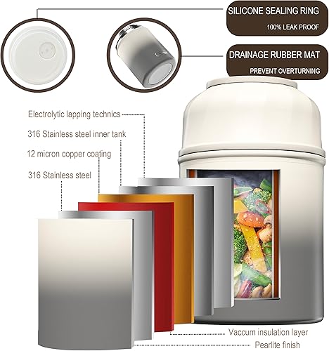 Miniatura 14 de Termo de sopa para alimentos y bebidas calientes, lonchera térmica para niños, contenedor de alimentos aislado al vacío de 17 onzas con cuchara