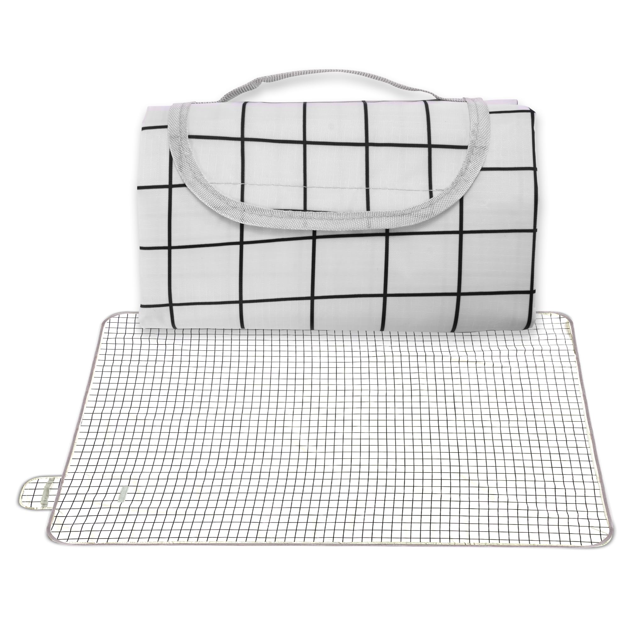 Kuber Industries Picnic Mat | Foldable Blanket for Picnic | Water Resistant Handy Mat | Portable Mat for Outdoor | Bag Design Picnic Mat | JY2236 | White-image-16