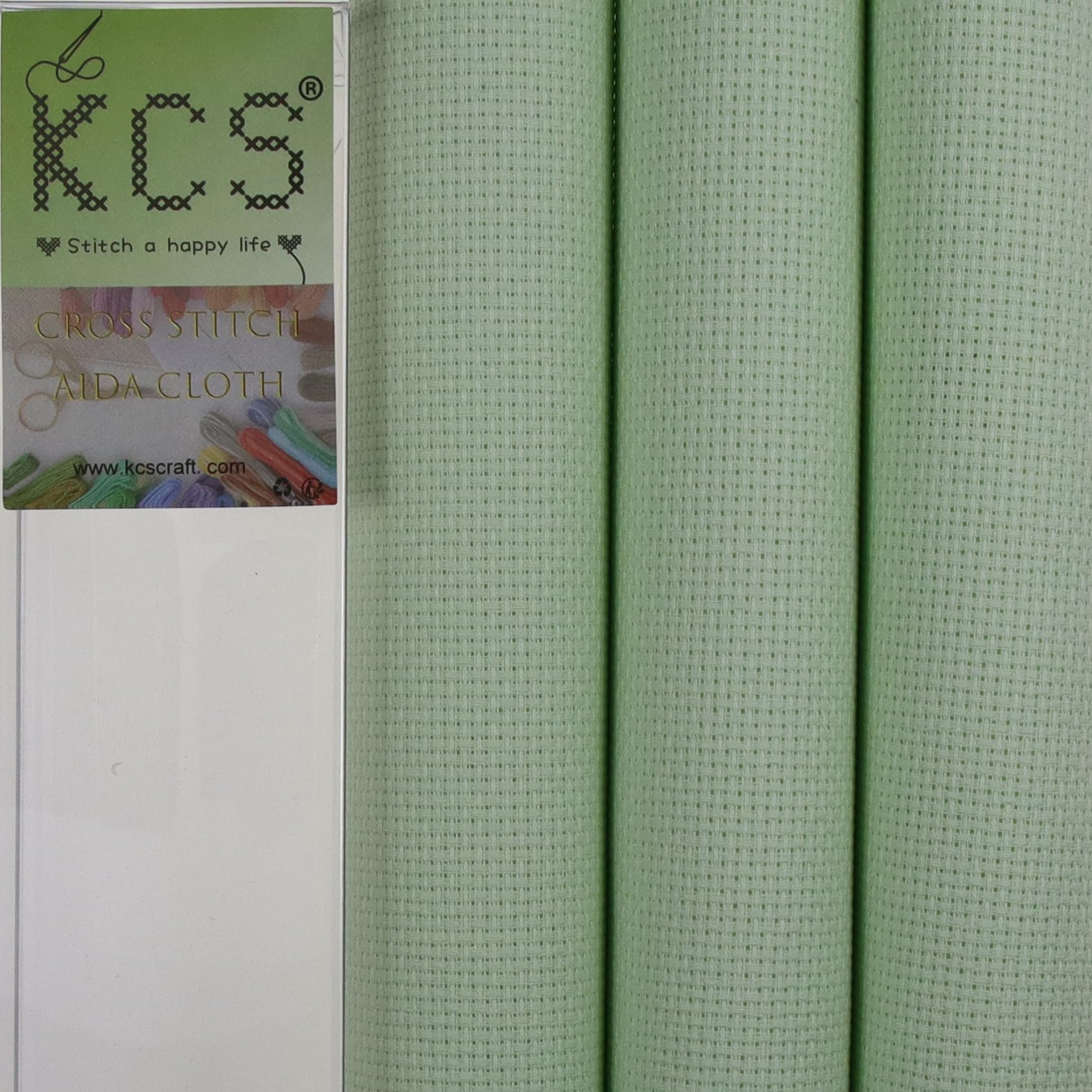KCS 3 pc of 15" x 18"(38cmx45cm) Counted Cross Stitch Cotton Aida Cloth Needlework Rolled Fabric Box,16CT,Light Green