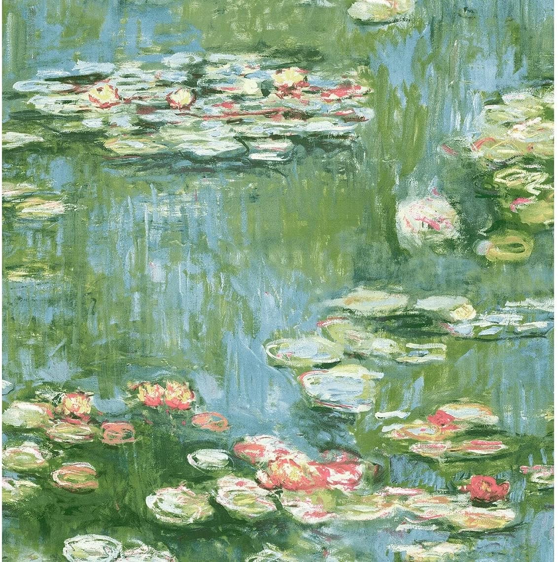 NextWall Lily Pond Impressionistic Peel and Stick Wallpaper (Hunter Green & Lakeside)