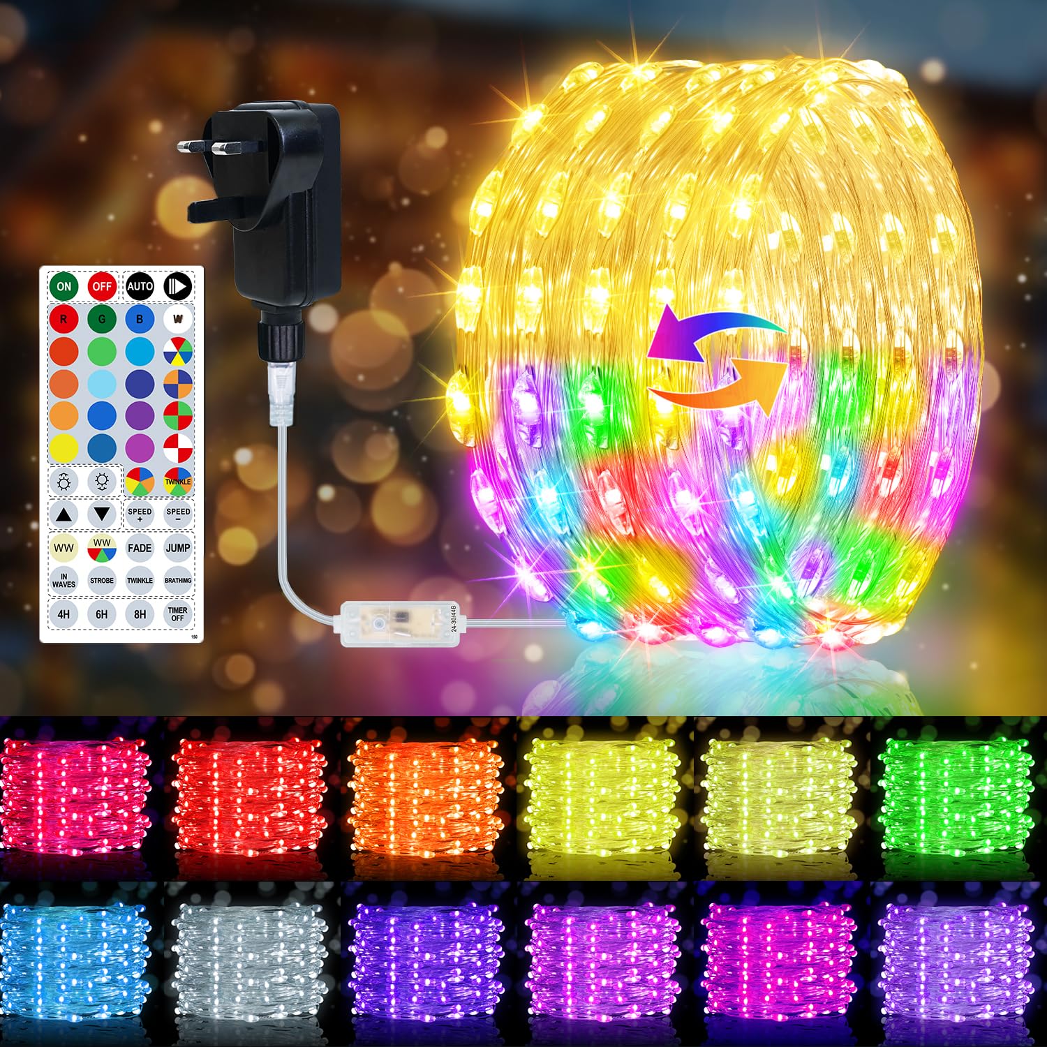 LED Fairy Lights Plug in, 15M/50FT 150 LED String Light with Remote, 150 Lighting Modes, Timer, 24 RGB Colors+Warm White Color Changing Twinkle Lights for Bedroom Trees Garden Party Wedding DIY Décor
