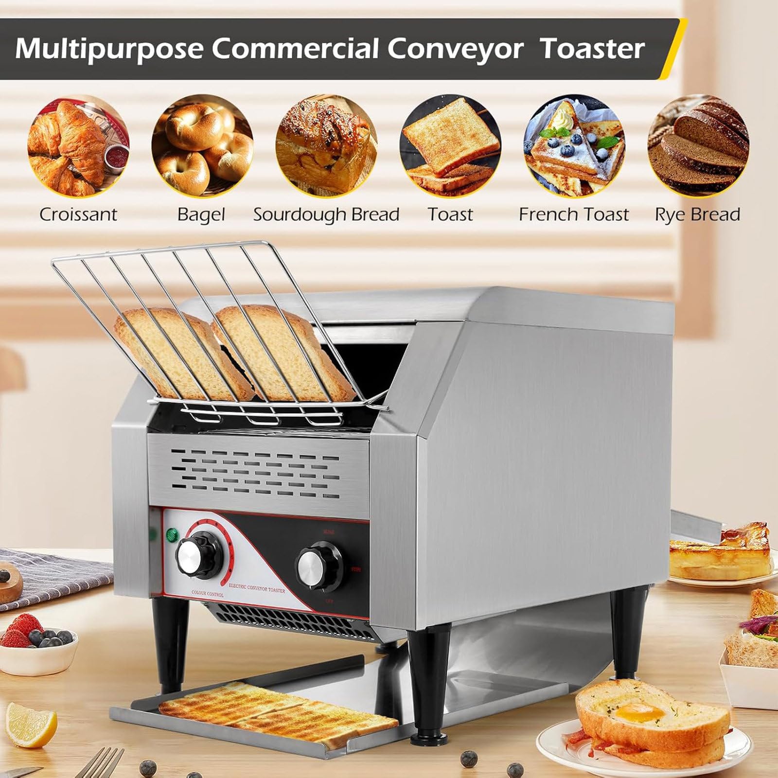 Tostadora de Cinta Industrial (Potencia: 2.600 W, Velocidades: 7, Espera, panecillos, Pan, hasta 300/450 rebanadas de Pan Tostado por Hora),300PCS/Hour