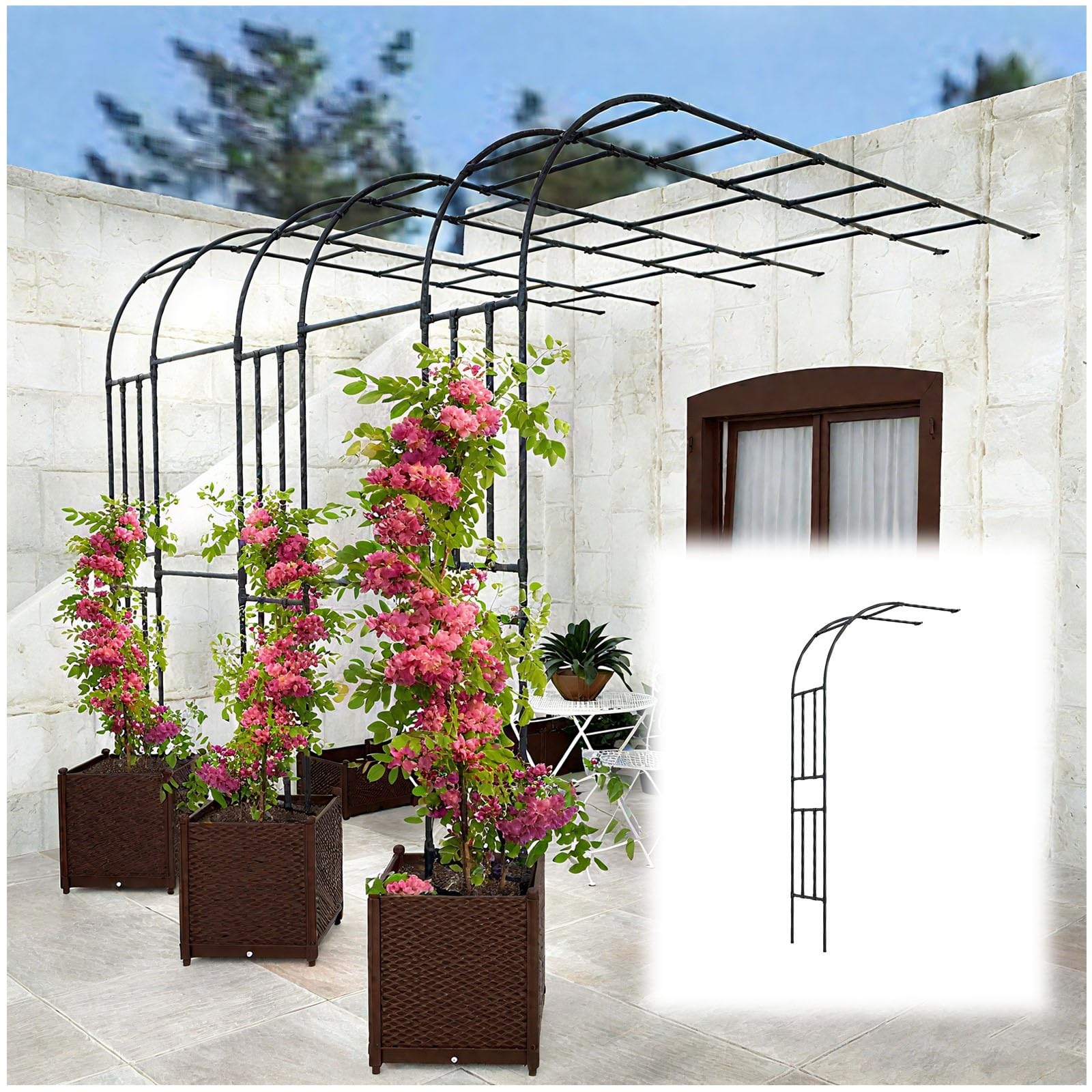 Metall Gartenbogen Rosen Torbogen Rankhilfe, Halbbogen Für Kletterpflanzen, 0.6 1.2 1.5 1.8 2.0 2.4 2.5 2.6 2.7 3.0 m Stabiles Rankbogen Rankgitter Rosenspalier, Terrasse Dekor(WxH 2.0x2.7 m)