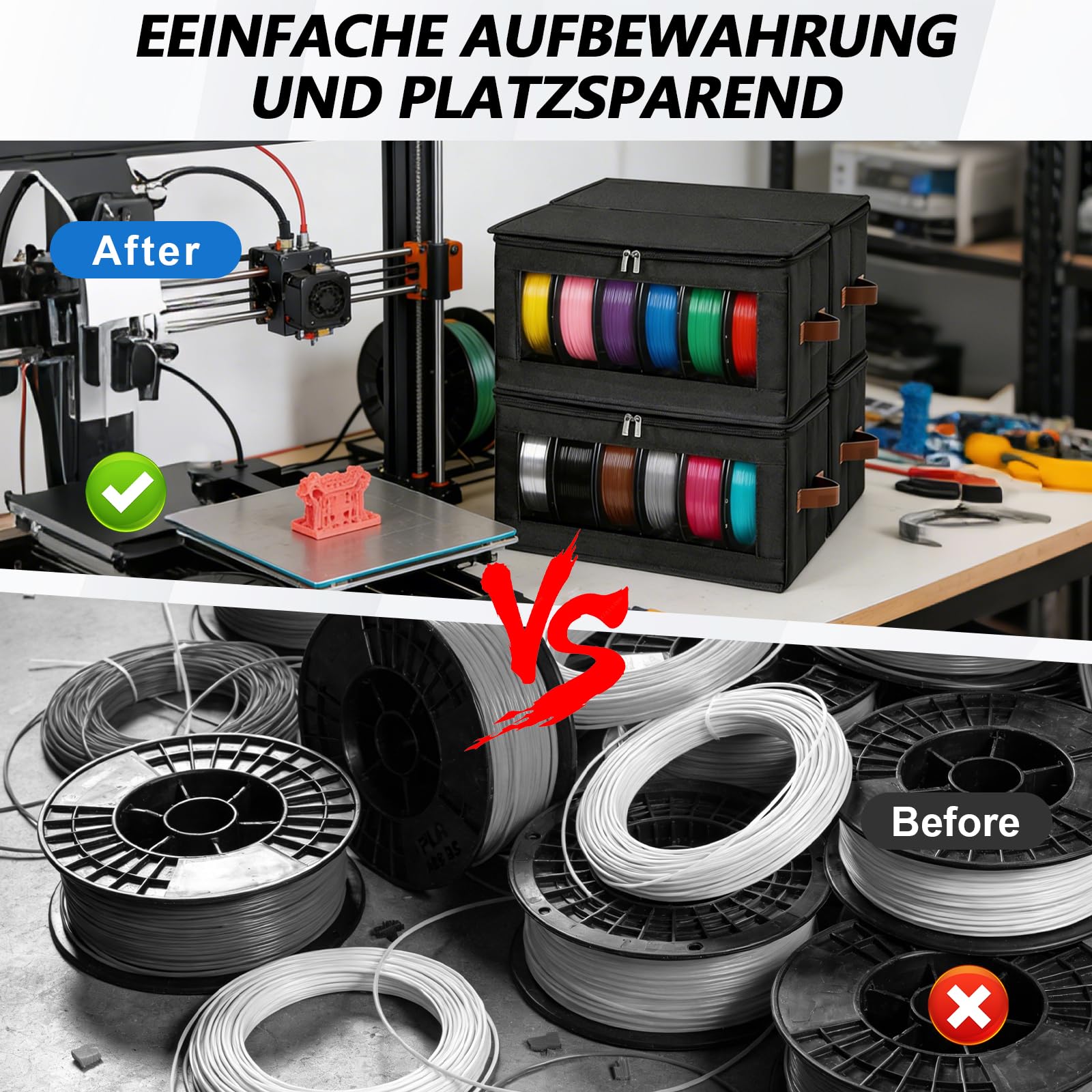 4 Stück 3D Drucker Filament Aufbewahrung mit Griff für 24 Rollen | Tragbare Filament Box mit Reißverschluss für 3D Druck Filament Versiegelung und Schutz,Wasser Staubdicht,Sichtbare Display