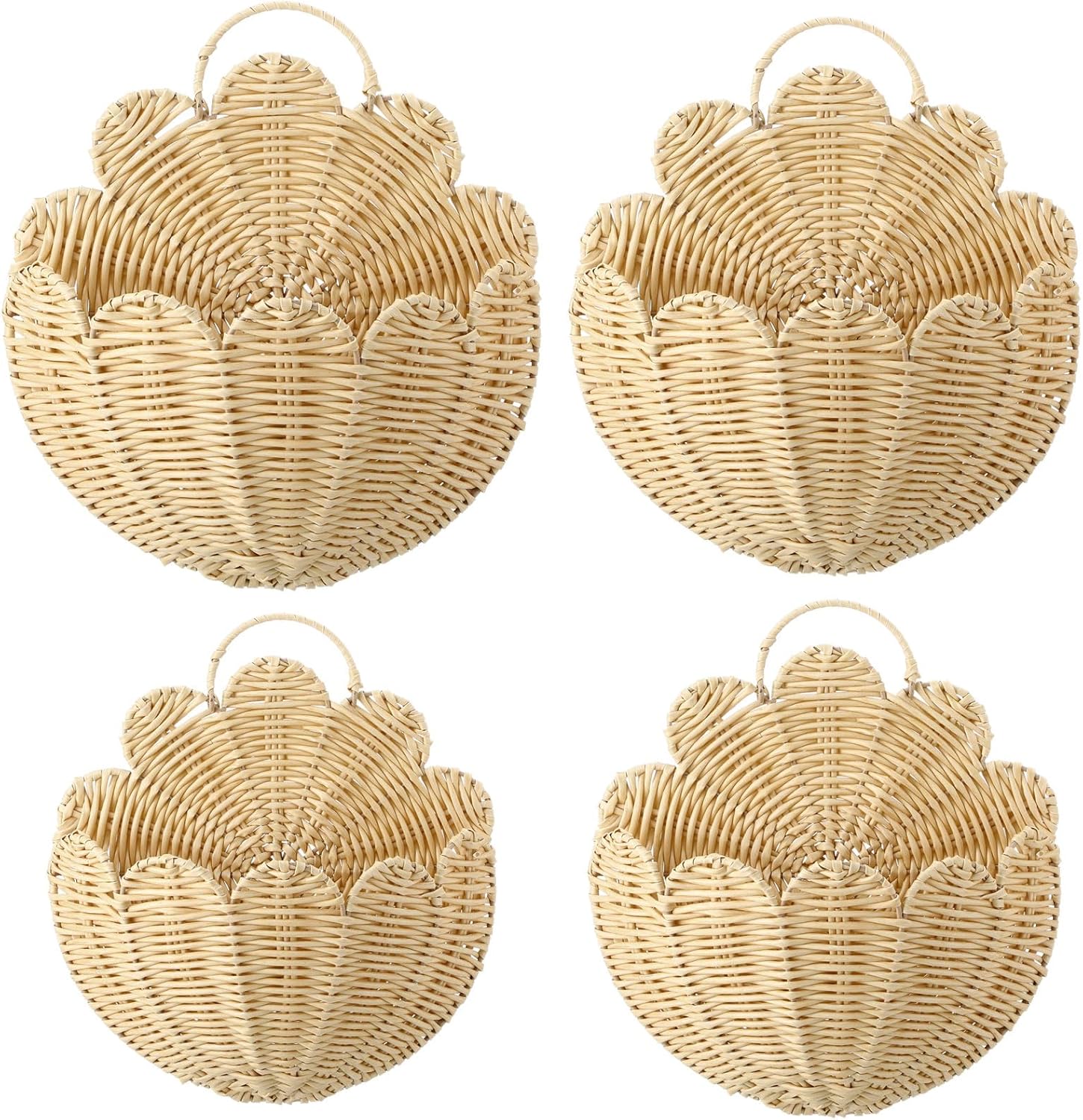 Domensi 1pc Scalloped Wicker Wall Baskets Hanging Wicker Basket 1 Hand Woven Plastic Rattan Craft Original Storage Holder Decorative Scalloped Decor for Nursery Home House Bathroom