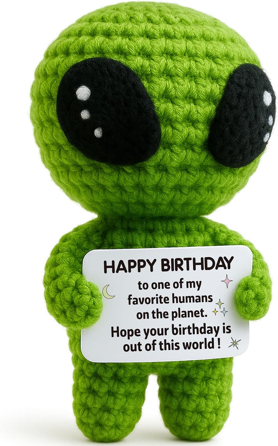 MAMAGIFTREE Birthday Gifts for Man Woman - Handmade Crochet Alien with Inspirational Funny Birthday Card - Small Bday Stuff for Friends, Teens, Coworkers