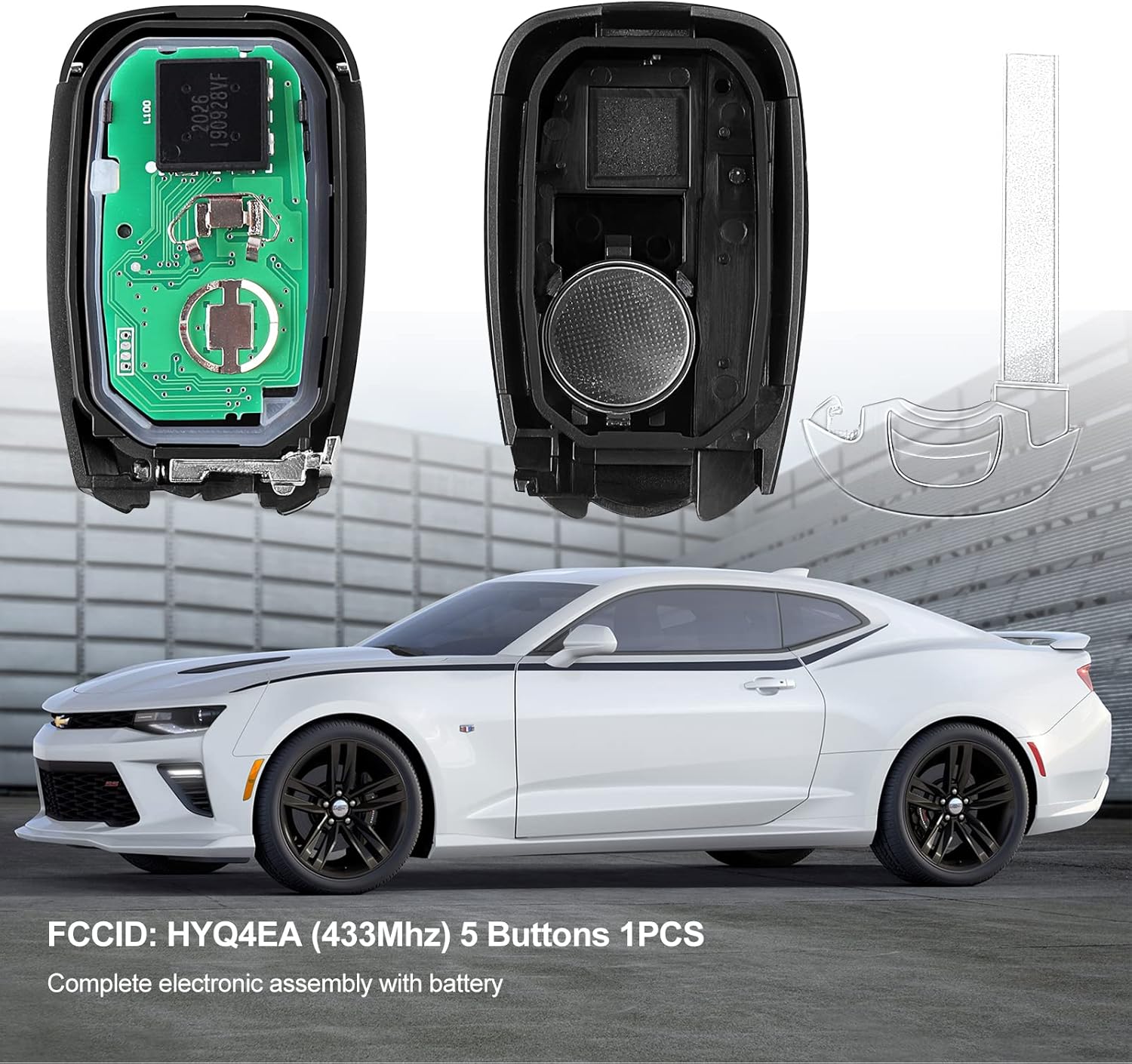 Replacement Car Key Fob Smart Proximity Keyless Entry Remote Control fit for Chevy Camaro Cruze Malibu 2016-2020 433MHz ID46 Chip 5 Button FCCID: HYQ4EA 13529662