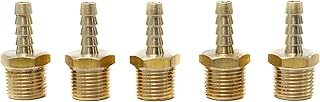 LTWFITTING Brass Barb Fitting Coupler/Connector 1/4-Inch Hose ID x 3/8-Inch Male NPT Fuel(Pack of 5)