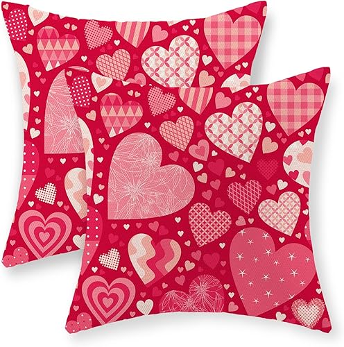 Juego de 2 fundas de almohada para el día de San Valentín de 20 x 20 pulgadas, fundas de almohada de lino decorativas para el día de San Valentín,