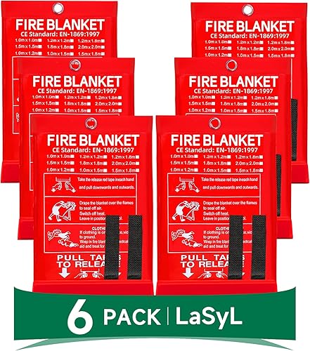 Miniatura 1 de LaSyL Manta de emergencia para el hogar, 40 x 40 pulgadas (paquete de 6), manta de supresión de incendios buena para seguridad en el hogar, cocina y