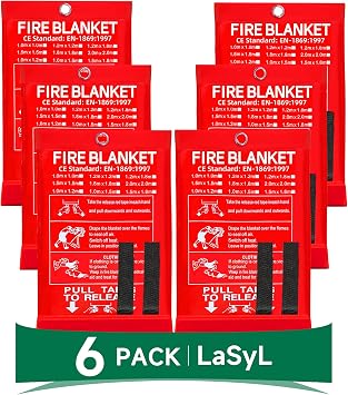 LaSyL Blanket Emergency for Home، 40 &times; 40 "حزمة من 6 ، بطانية ضغط النار جيدة لسلامة المنزل ، المطبخ ، والتخييم ، عناصر التأهب للإعصار