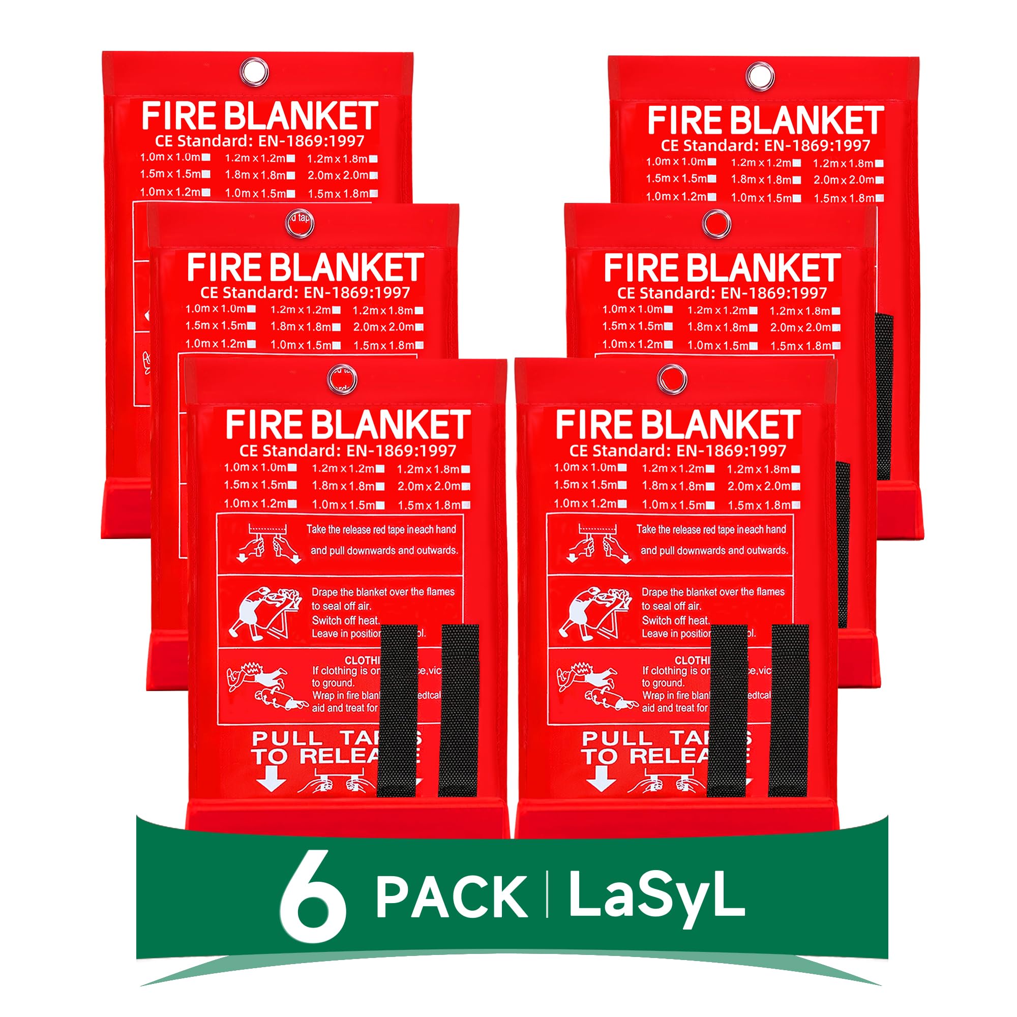 LaSyL Manta de emergencia para el hogar y la cocina, 40 x 40 pulgadas (paquete de 6), manta de supresión de incendios, buena para chimenea, escuela, parrilla, coche, oficina