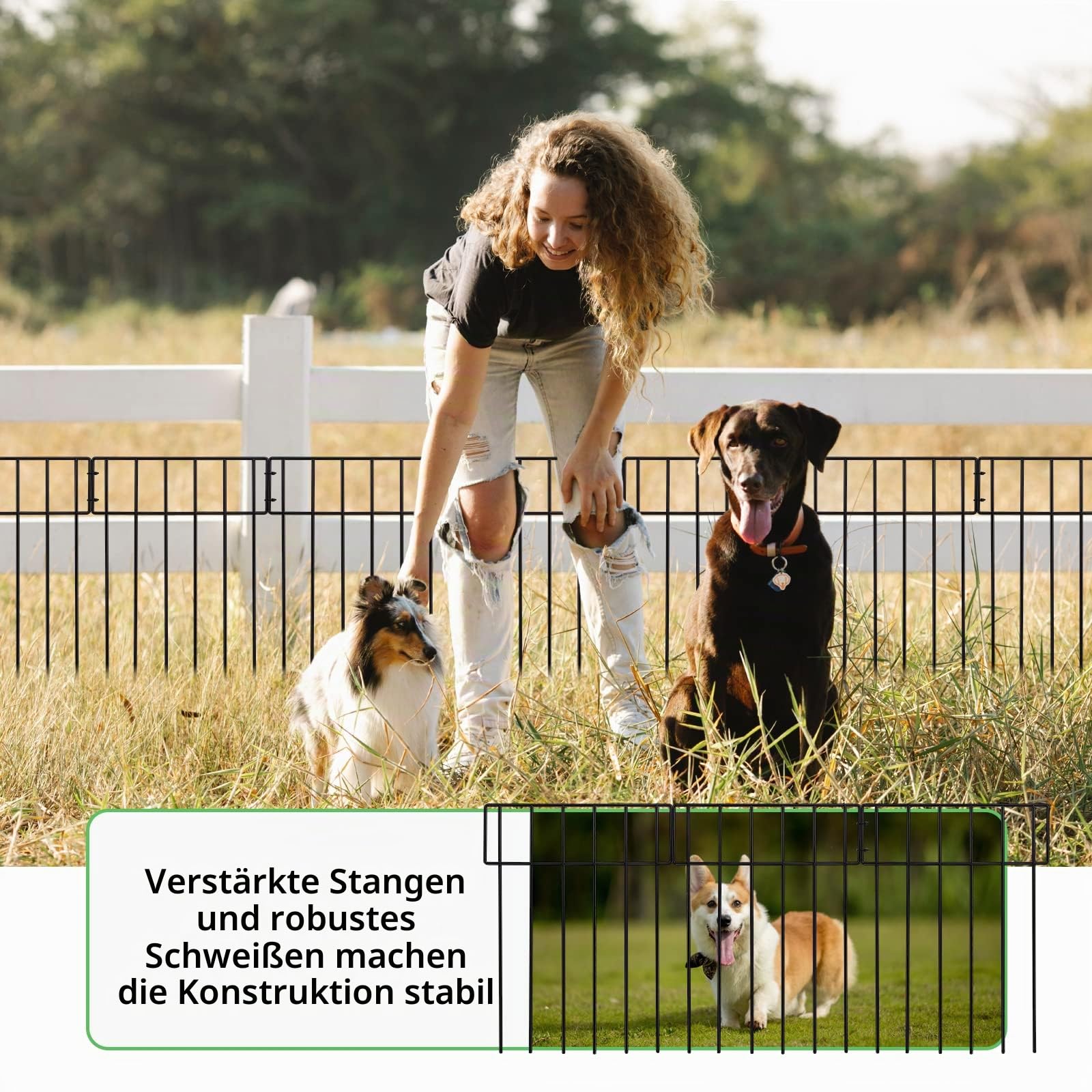 25 Stück Steck Gartenzaun Metall,43.2 cm (H) x7.8 m (L) Mobiler Zaun Camping Elemente,Begrenzungszaun für Weide Hunde Hühner Geflügel