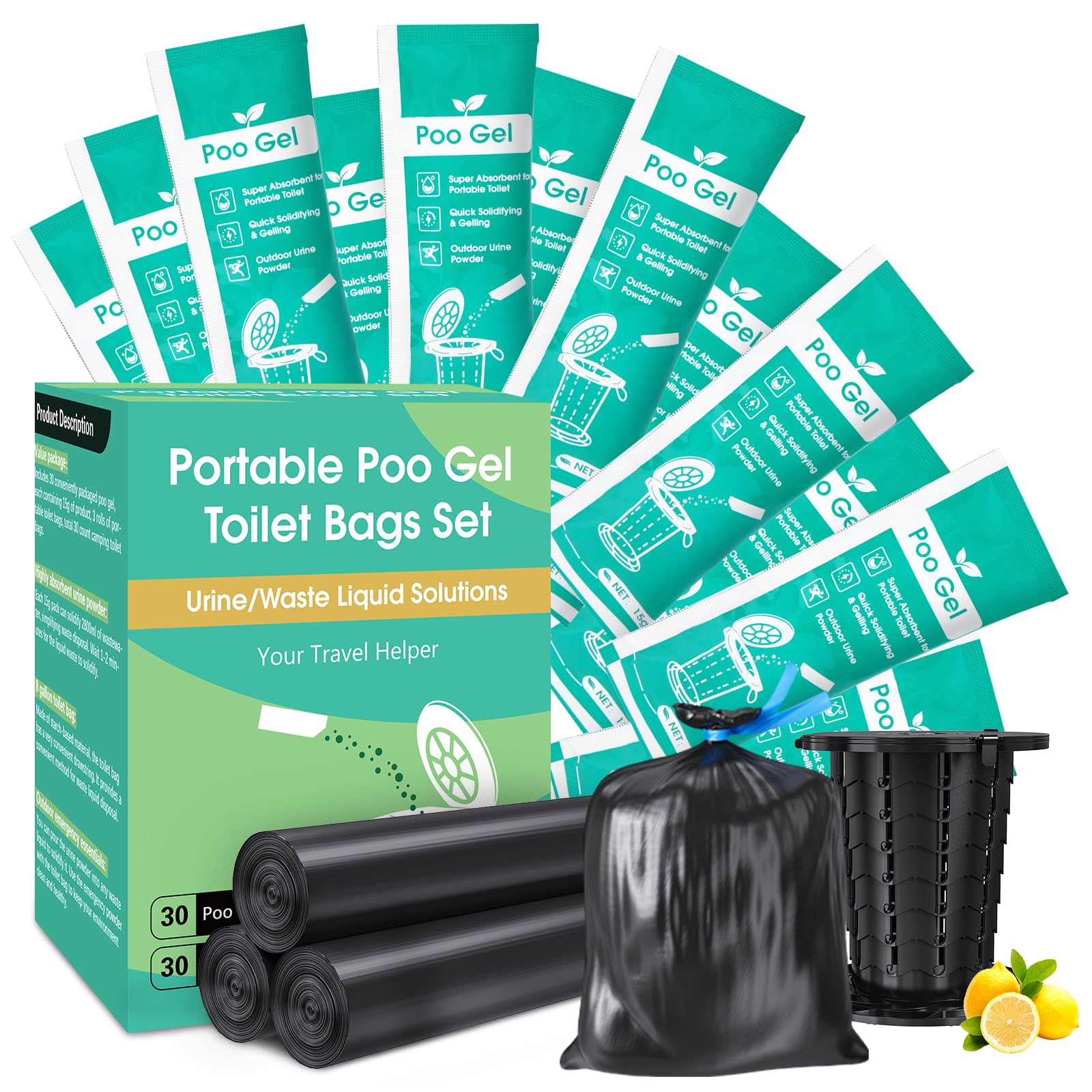 gel de caca 30 pièces pour toilettes portables, poudre