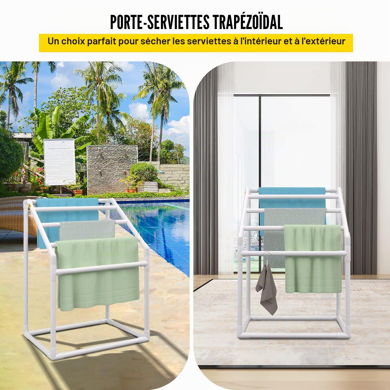 VEVOR Porte-Serviettes sur Pied à 5 Barres Range-Serviettes de Bains Support pour Serviettes en PVC Charge 25 kg Facile à Assembler Organisateur pour Piscine Salle de Bain Spa Extérieur Intérieur