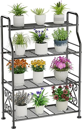 Miniatura 13 de GIOTORENT Soporte para plantas de interior, estante de metal resistente de 3 niveles para patio e interior, soporte alto para plantas que sostiene
