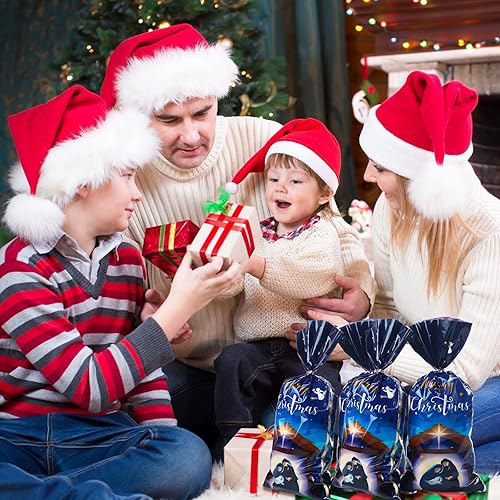 Miniatura 7 de Funrous Paquete de 100 bolsas de regalo de celofán de la Santa Natividad, bolsa de plástico religiosa de Navidad, bolsas de regalo de violonchelo