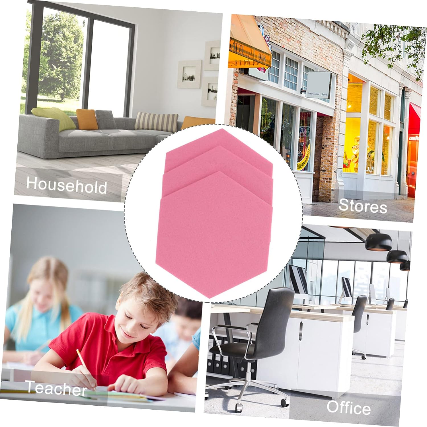 STOBOK 12 Pcs Felt Backdrop Wall Sticker Black Decor Cork Hexagon Felt Bulletin Board Tiles Self Adhesive Board Pink Decor White Hexagon Memo Board Decorative Plates 3D Photo image 5