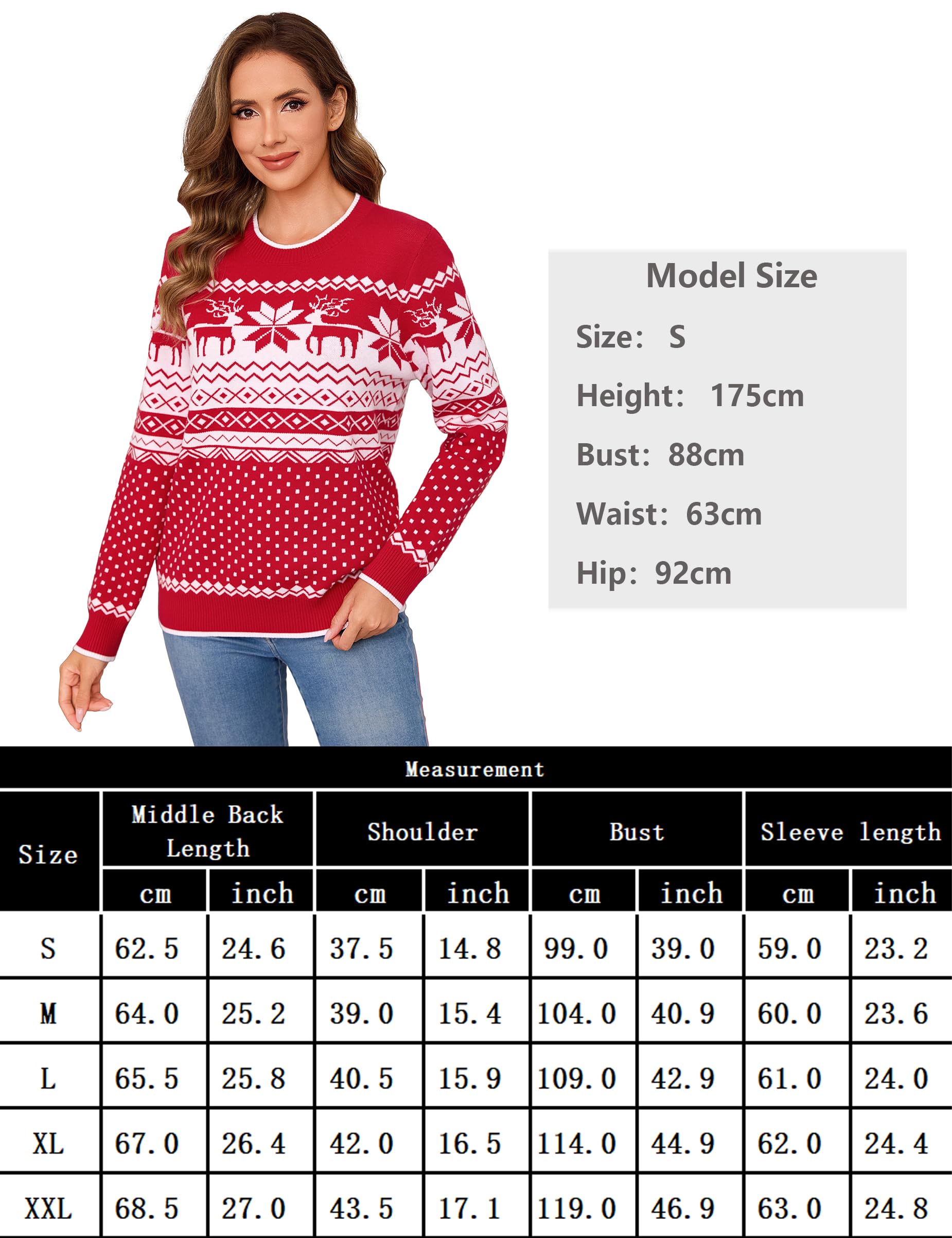 Pull de Noël Famille en Maille Col Rond Motif Renne | Motif renne et flocon, col rond et manches longues pour les fêtes, les soirées d’hiver et les cadeaux de Noël.