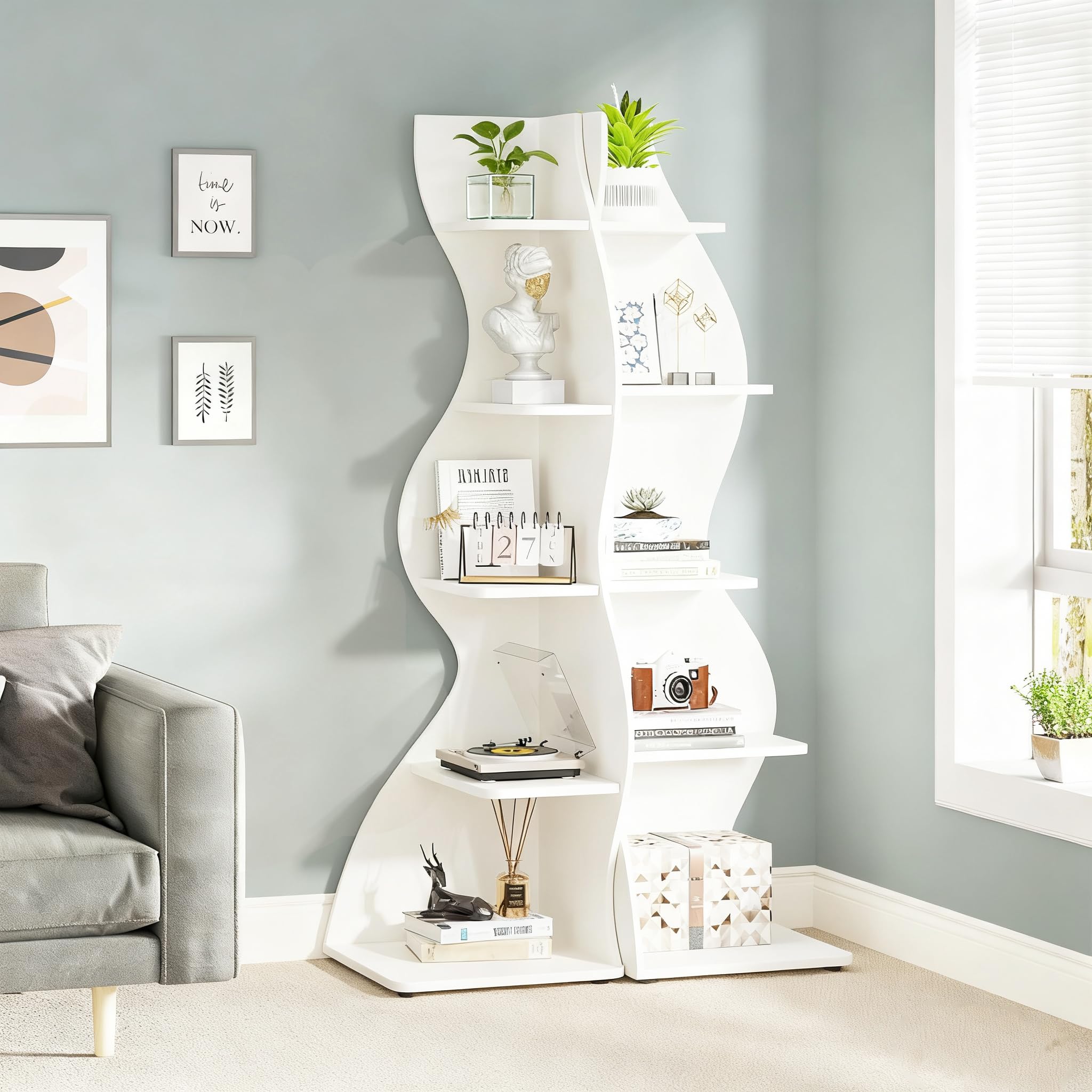 TWSOUL Regał narożny, regał na książki, regał narożny, stojący, regał do przechowywania, stojak na rośliny, 5 stopni, wysokość 177,5 cm, do domu, biura, salonu, sypialni, na balkon (biały)