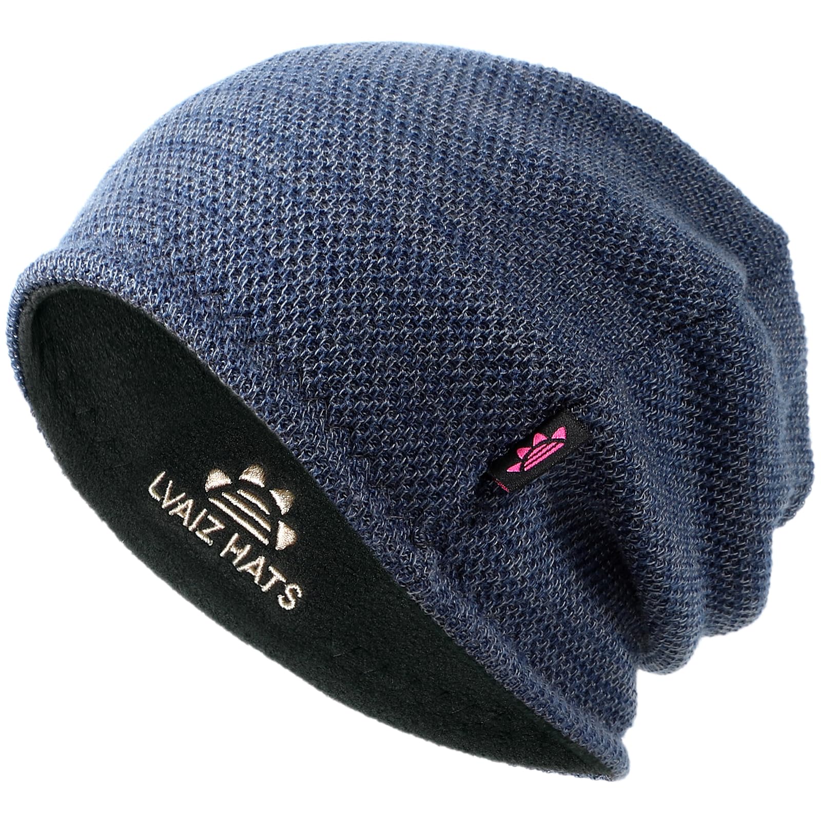 Lvaiz Mens Winter Beanie Hat Warm Fleece Lined Skull Cap for Men Reversible Women Windproof Watch Hat Knit Warm Unisex Beanie Blue Grey