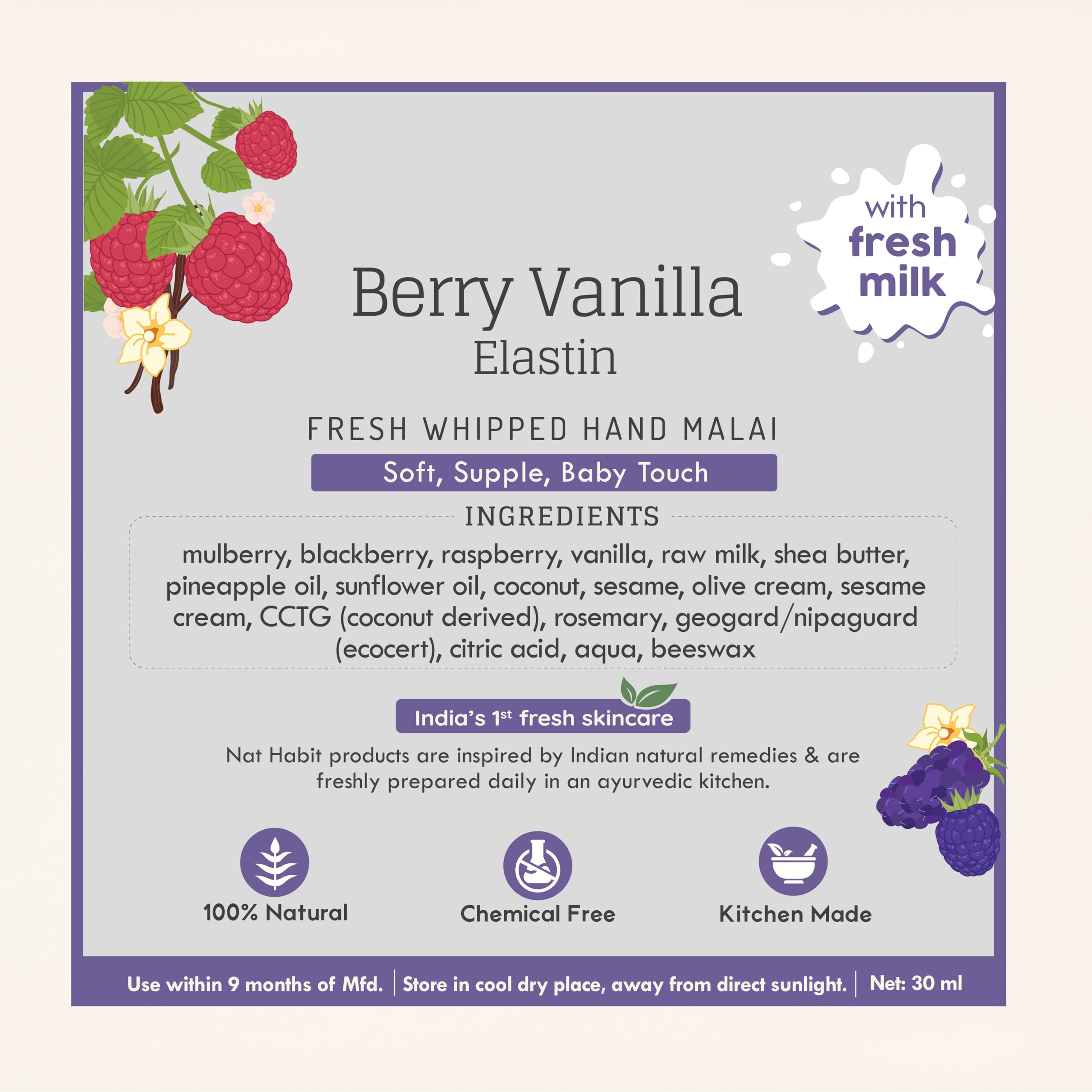 Nat Habit Berry Vanilla Hand Cream Fresh Whipped Hand Malai With Shea Butter For Men & Women, Hands Soft, Supple, Baby Touch Moisturization, Chemical Free (30 ml) - Image 7 thumbnail