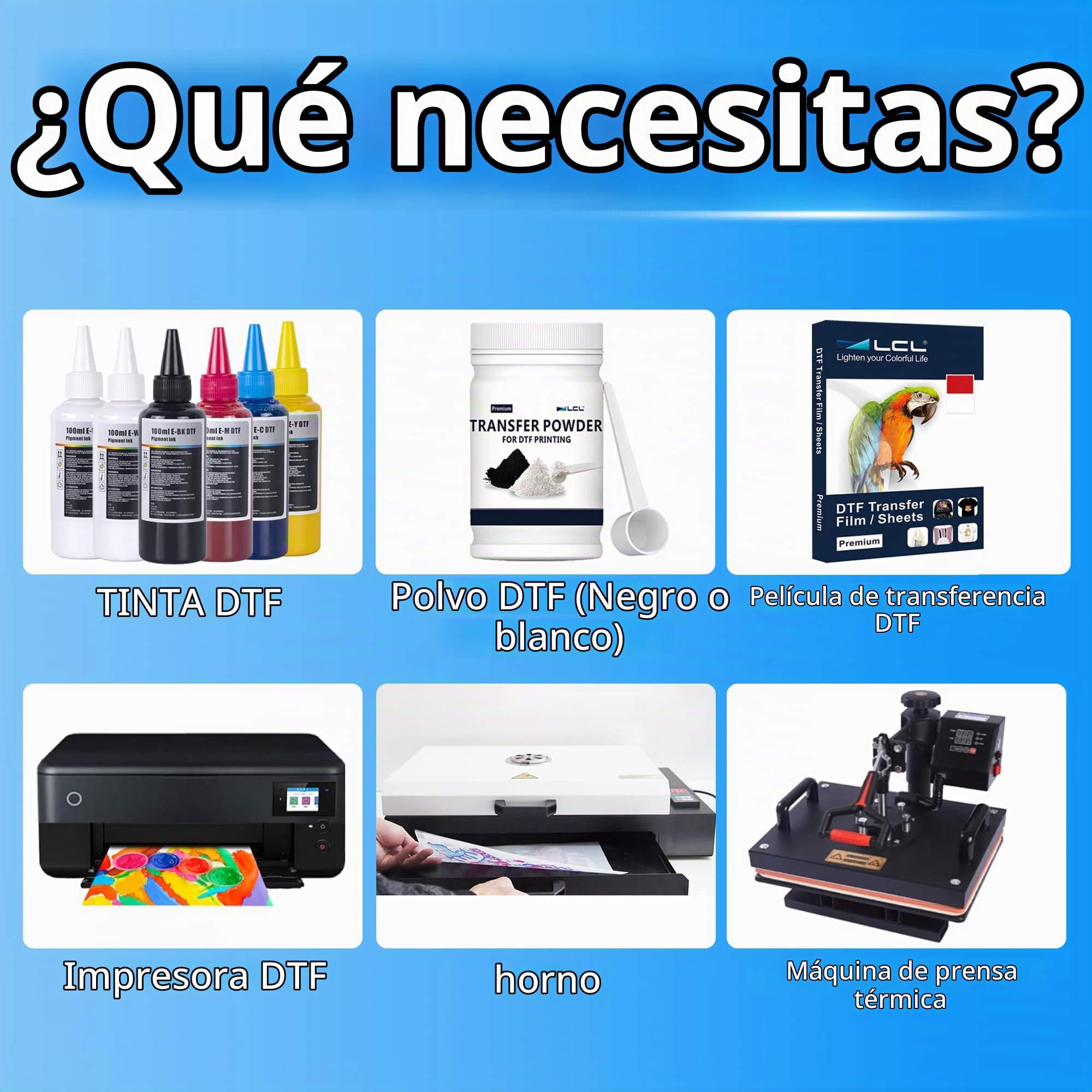 LCL 600ML Tinta DTF Premium Tinta de Transferencia DTF para película Pet Recambio para impresoras DTF Epson ET-8550 XP-15000 L1800 L805 R1390 impresión de Transferencia de Calor(100ml x 6, CMYK 2WH)