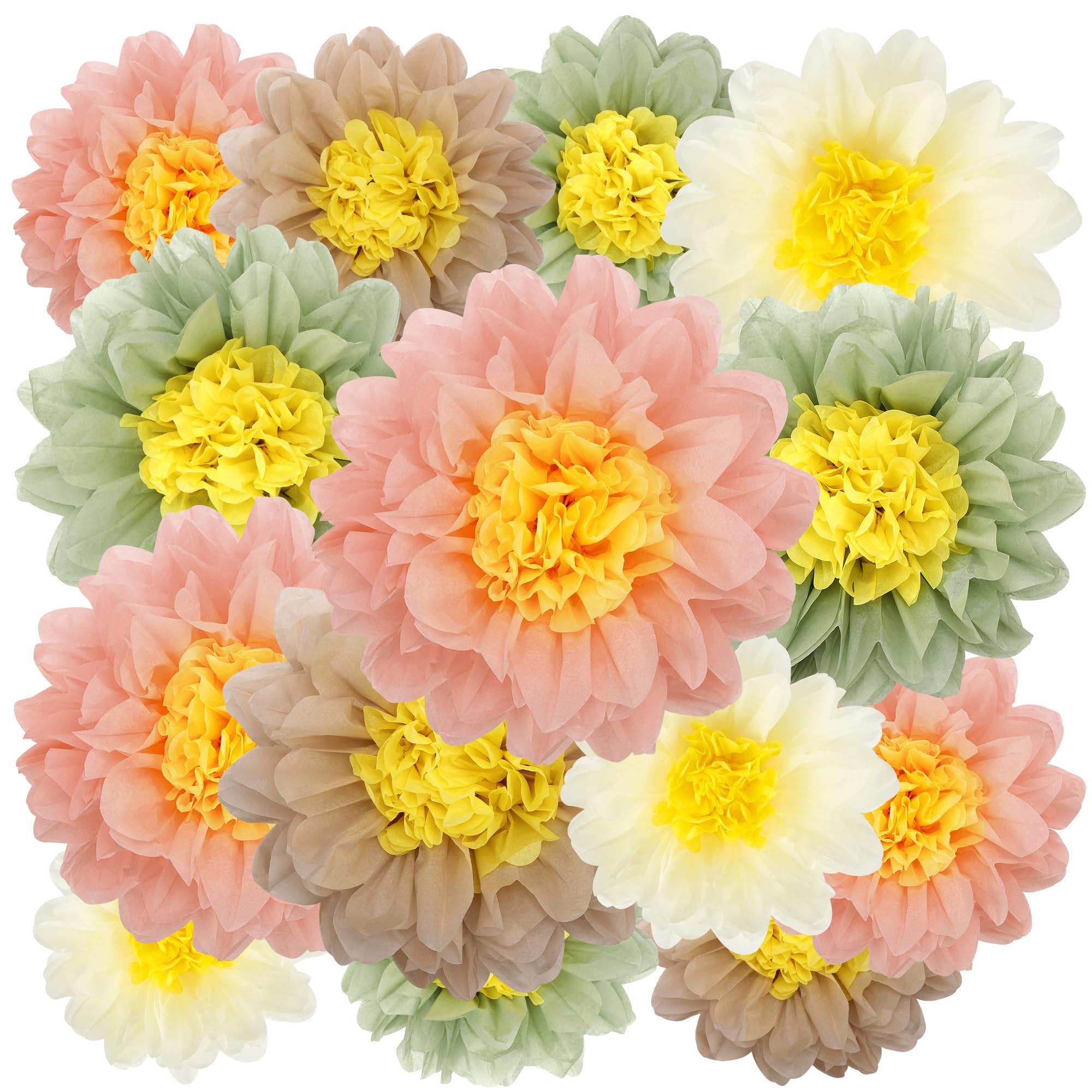 BestoFun 14 PCS Beige Sage Green Tissue Paper Flowers – Elegant Party Decorations for Weddings, Baby Showers, Birthday, Bridal Showers, and Holiday Events — image 1