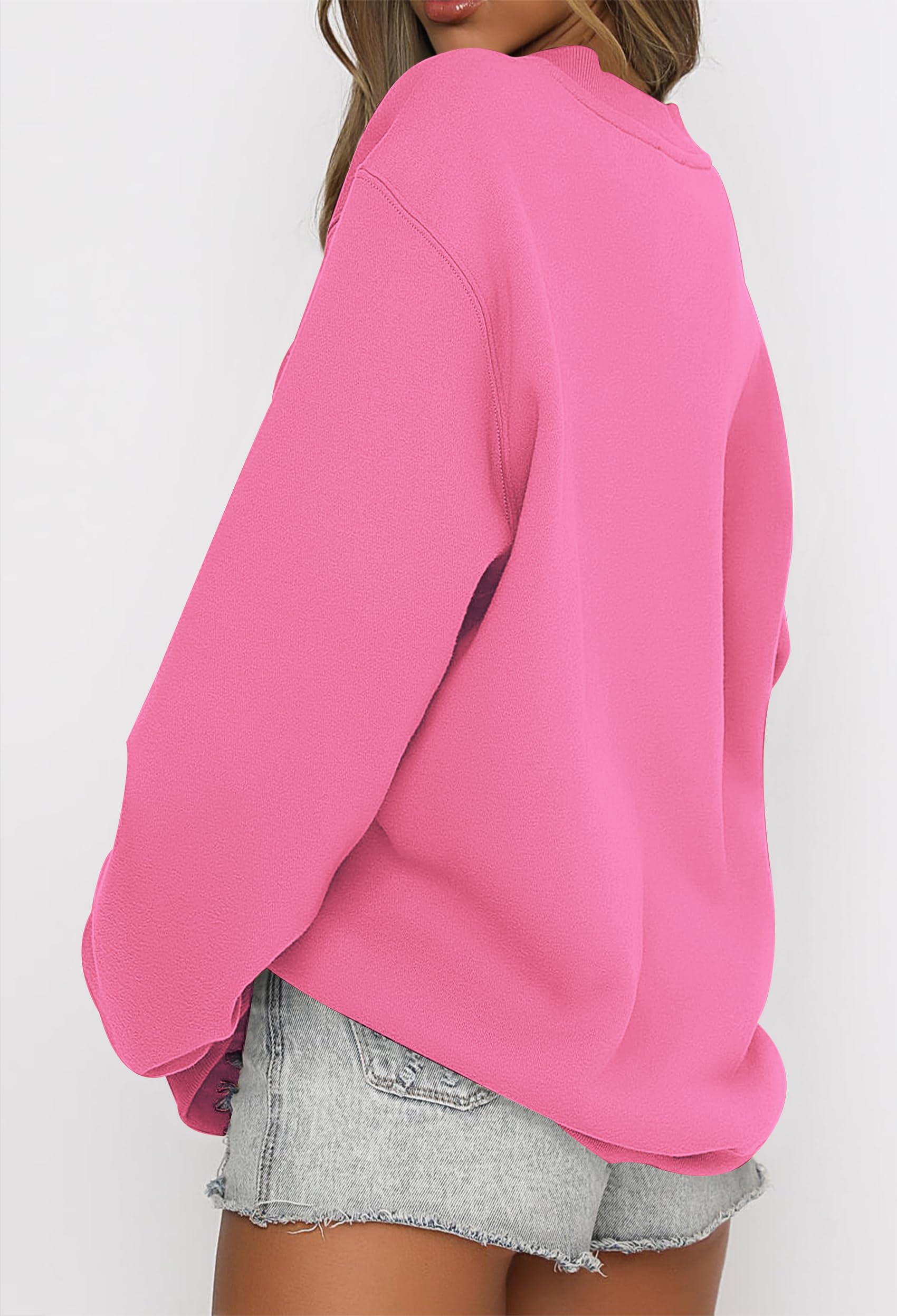 Timuspo Bluza damska, oversize, podstawowy pulower z długim rękawem, polar, okrągły dekolt, sweter damski, długi rękaw, sportowa, odzież uliczna, jesienno-zimowa bluza, różowa, XXL