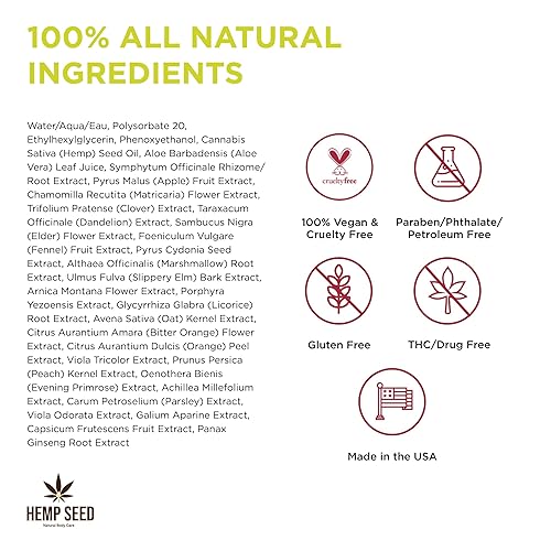 Miniatura 5 de Hemp Seed Body Mist - 8 fl oz - Moisturizes, Invigorates & Protects Skin - With Hemp Seed Oil, Chamomile & Aloe Vera - Vegan, Cruelty Free