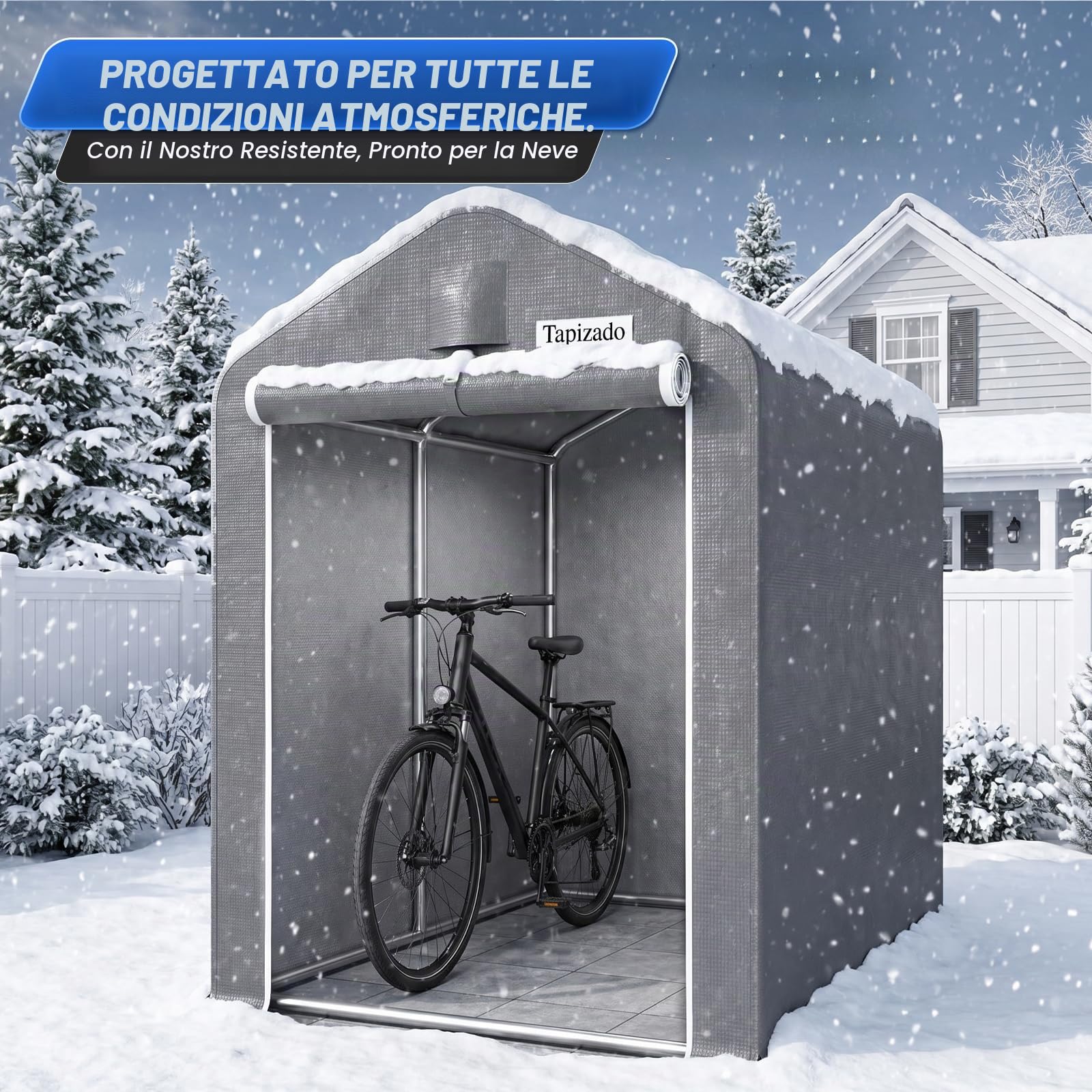 Tenda portaoggetti per bici da esterno, 1,8 x 1 m, con porte e prese d'aria arrotolabili, portatile, per giardino, bicicletta, moto, capanno, impermeabile e resistente ai raggi UV, grigio