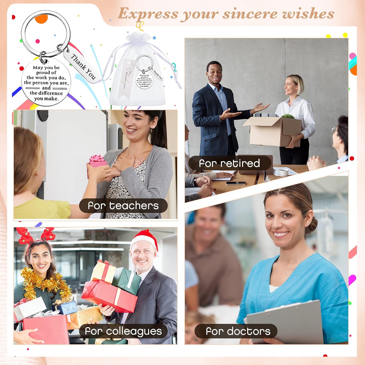 Yinkin 150 Pcs Employee Appreciation Gifts Bulk Thank You Keychains for Coworkers Teams Volunteers Appreciation Keychain - Image 6