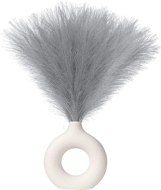 6PCS Grey Artificial Pampas Grass,Faux Pampas Grass-18 Inch 45cm Pampas Grass Small-Artificial Grass Branches for Wedding Home Decor (Grey)