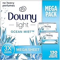 Vista 1 de Downy Hojas para secadora ligeras Mega, suavizante de ropa, Bruma del Océano, 130