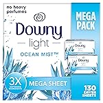 Downy Light Mega Dryer Sheets, Laundry Fabric Softener, Ocean Mist, 130 Count