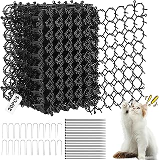 20Pcs 15x20cm Anti Cat Spikes Plastic Scat Mat with Repellent Mats Prickle Stirp Pet Deterrent Net 20 U-shaped Pegs and 25 Ties, Cat Repellent Mats Cat Spikes for Garden, Fence
