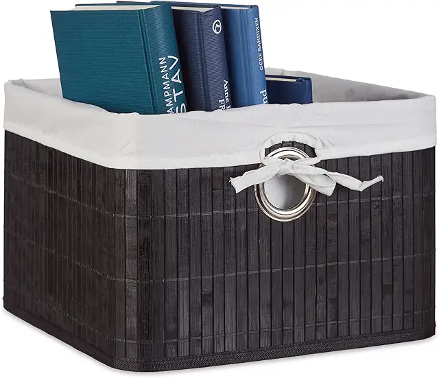 Bamboo Fabric Storage Basket - Foldable Toy & Accessory Organizer, Black