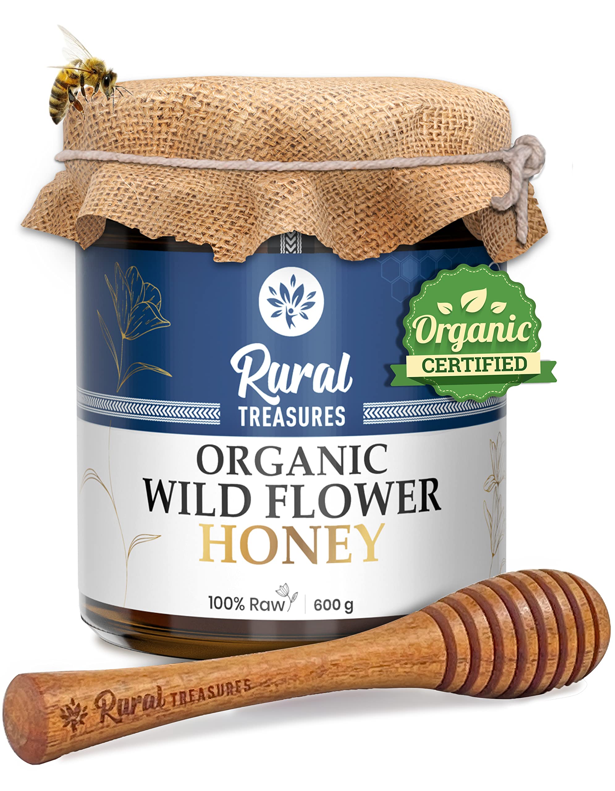 Honey Raw Organic and Natural Wild Forest Multi Flora Honey From Himalayas | Pure, Unprocessed, Unpasteurized | Organic Certified | No Adulteration | Glass Jar with Dipper | 600 g