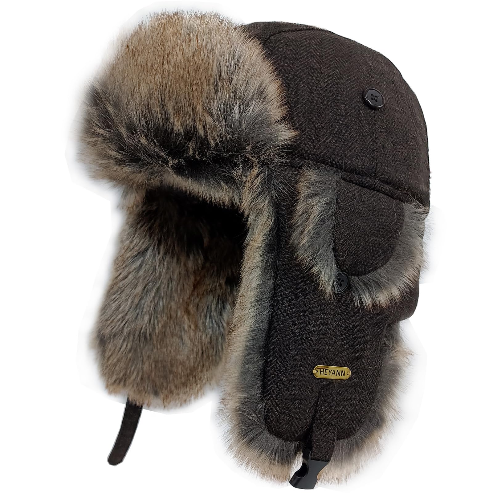 HEYANN Chapeau de Trappeur d'hiver en Fausse Fourrure, Chapeau de Pilote d'aviateur Russe Ushanka Chaud pour Homme et Femme avec Cache-Oreilles Coupe-Vent pour l'extérieur