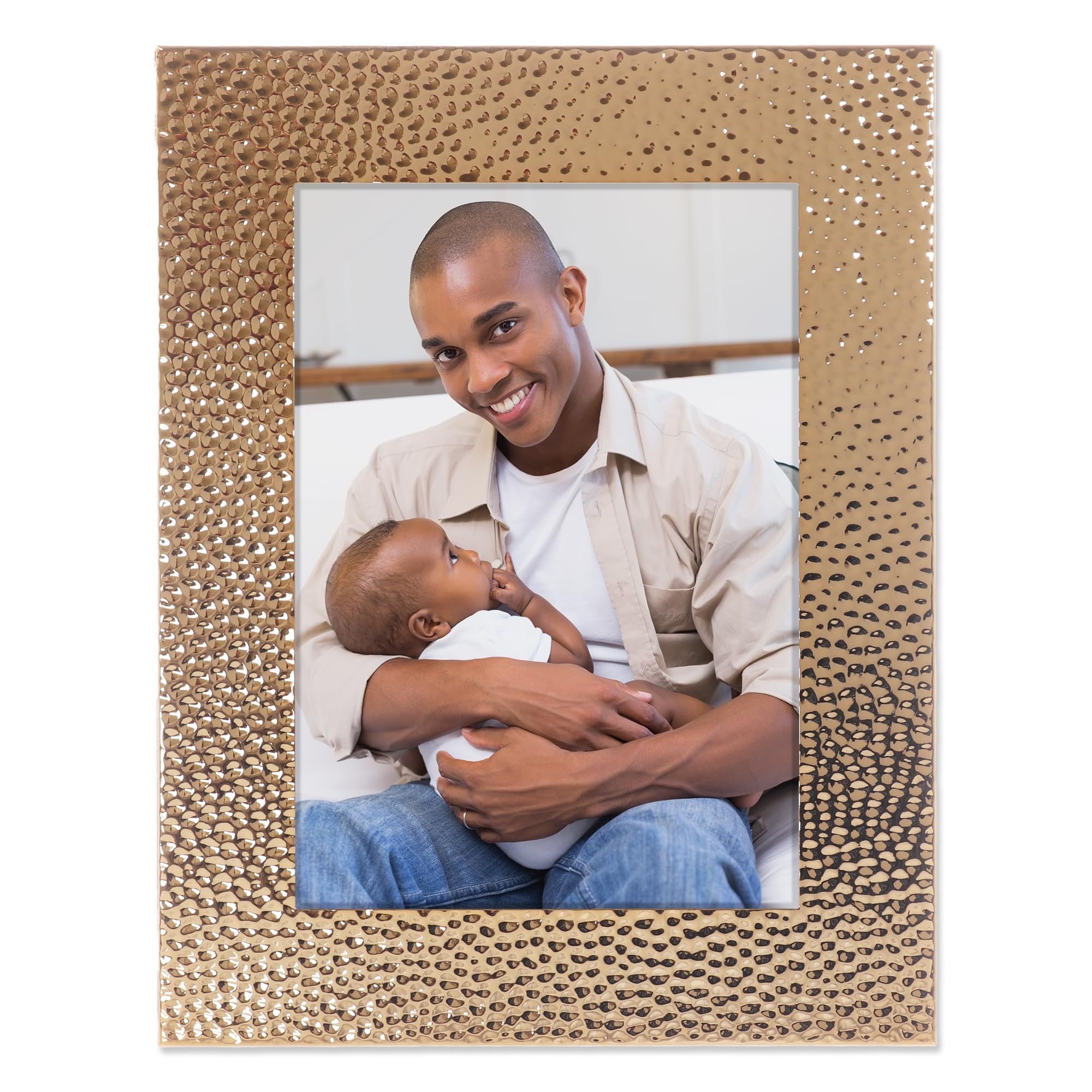 Lawrence Frames Hammered Polished Metal Picture Frame, 5x7, Gold