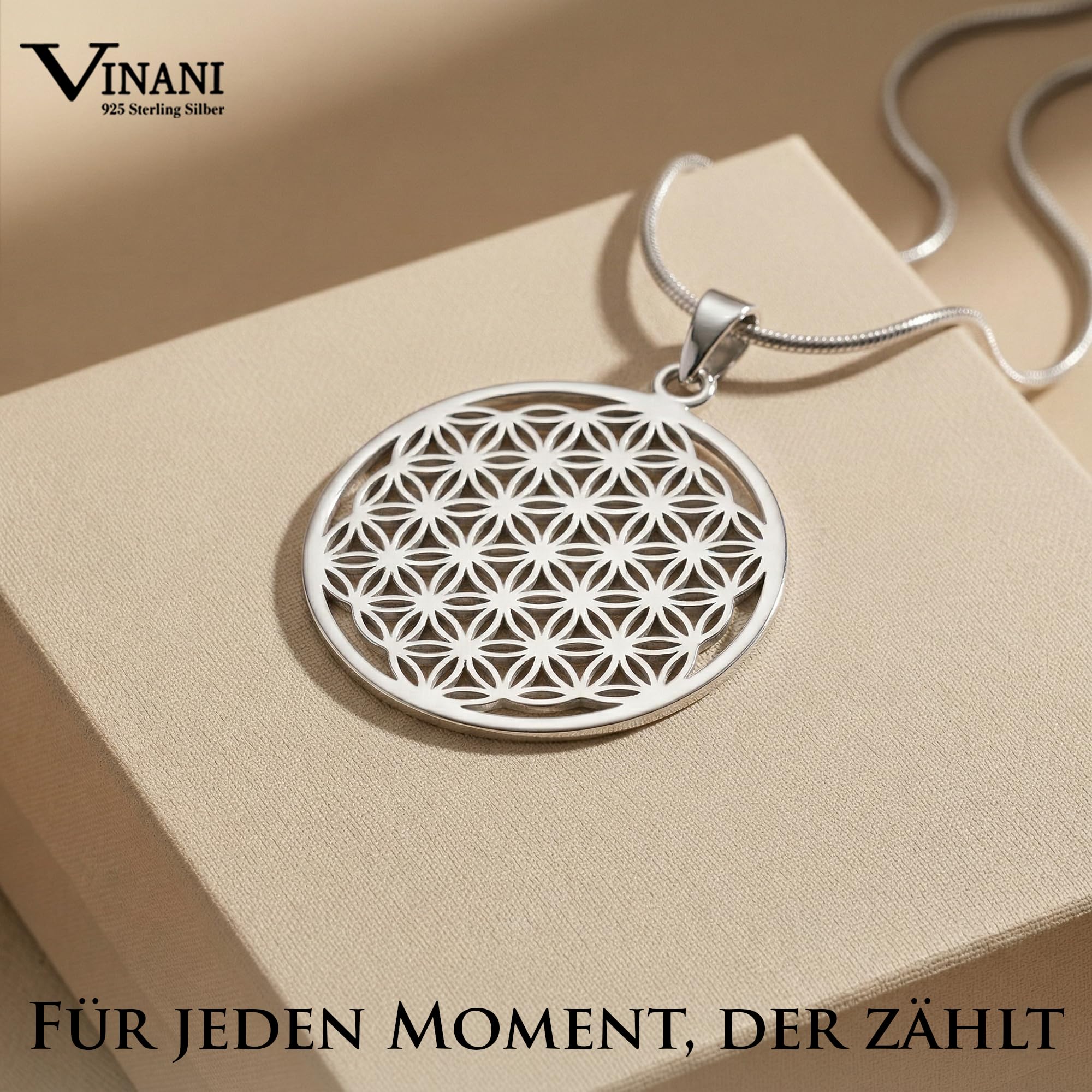 Vinani Lebensblume Anhänger mit Schlangenkette 925 Sterling Silber ALB-S | Lebensblume Anhänger aus 925 Sterling Silber mit Schlangenkette aus Italien, nickelfrei, glänzend.